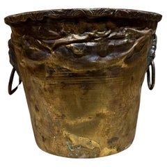 Vintage Lion Head Patinated Brass Planter Pot Jardiniere