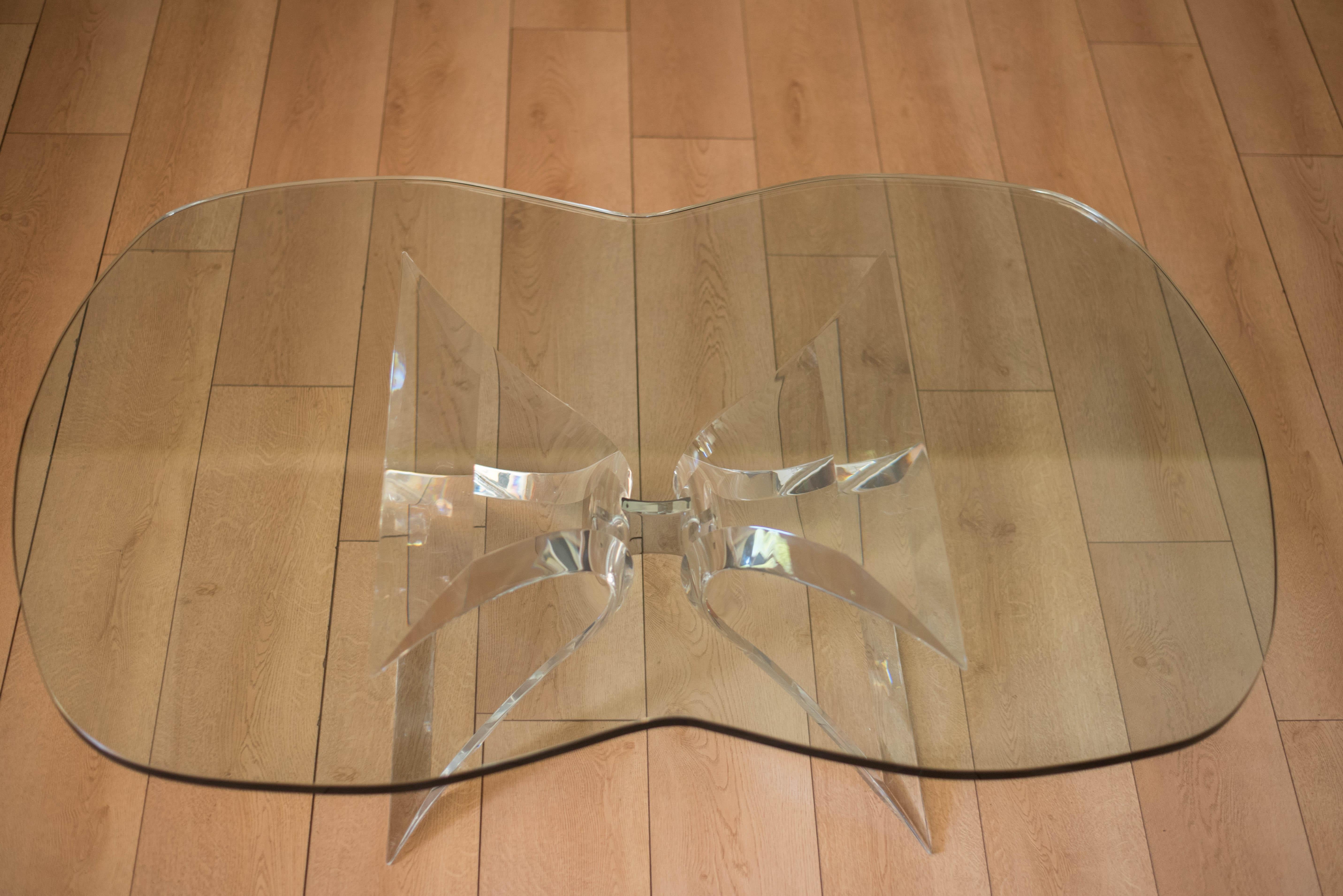 Mid-Century Modern Vintage Lion in Frost Butterfly Lucite and Glass Coffee Table