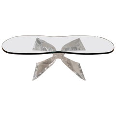 Vieille table basse Lion in Frost Butterfly Lucite et verre