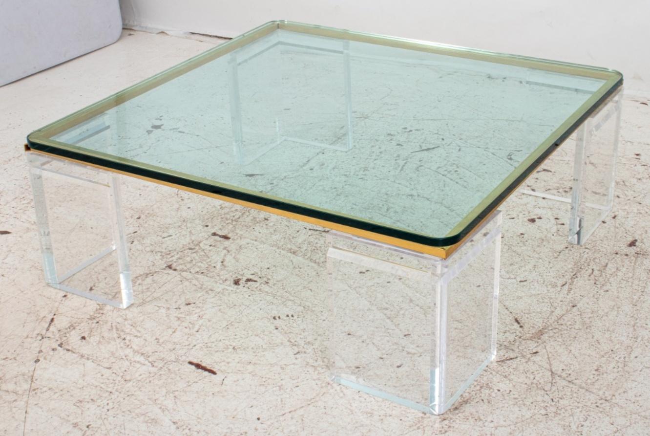 Mid-Century Modern Vintage Lion in Frost Lucite & Brass Coffee Table For Sale