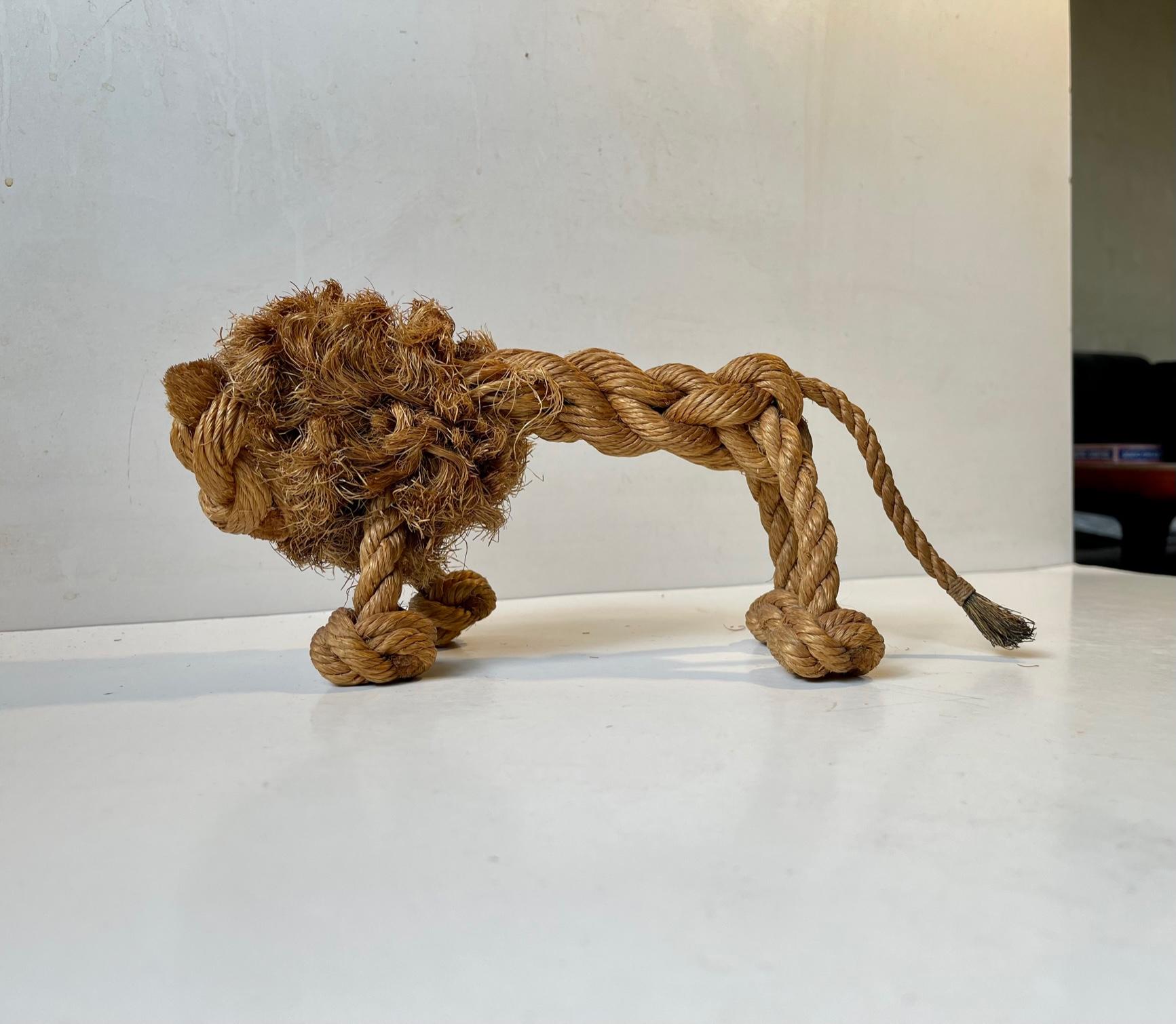 Mid-20th Century Vintage Lion in Natural Rope by Kay Bojesen & Jorgen Bloch, Denmark, 1960s For Sale