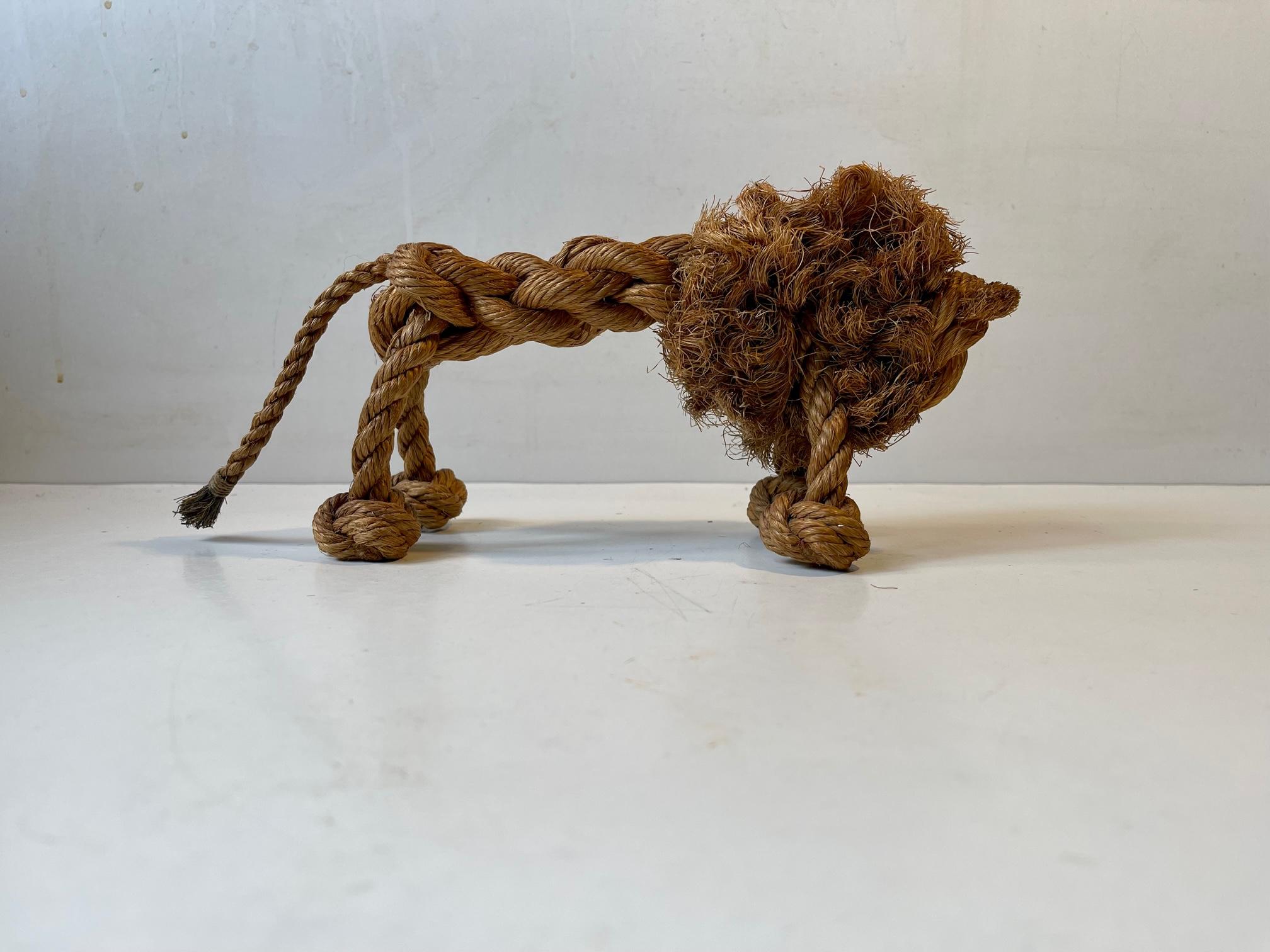 Vintage Lion in Natural Rope by Kay Bojesen & Jorgen Bloch, Denmark, 1960s For Sale 1