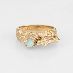 Vintage Lion Ring 14 Karat Yellow Gold Opal Estate Fine Animal Jewelry