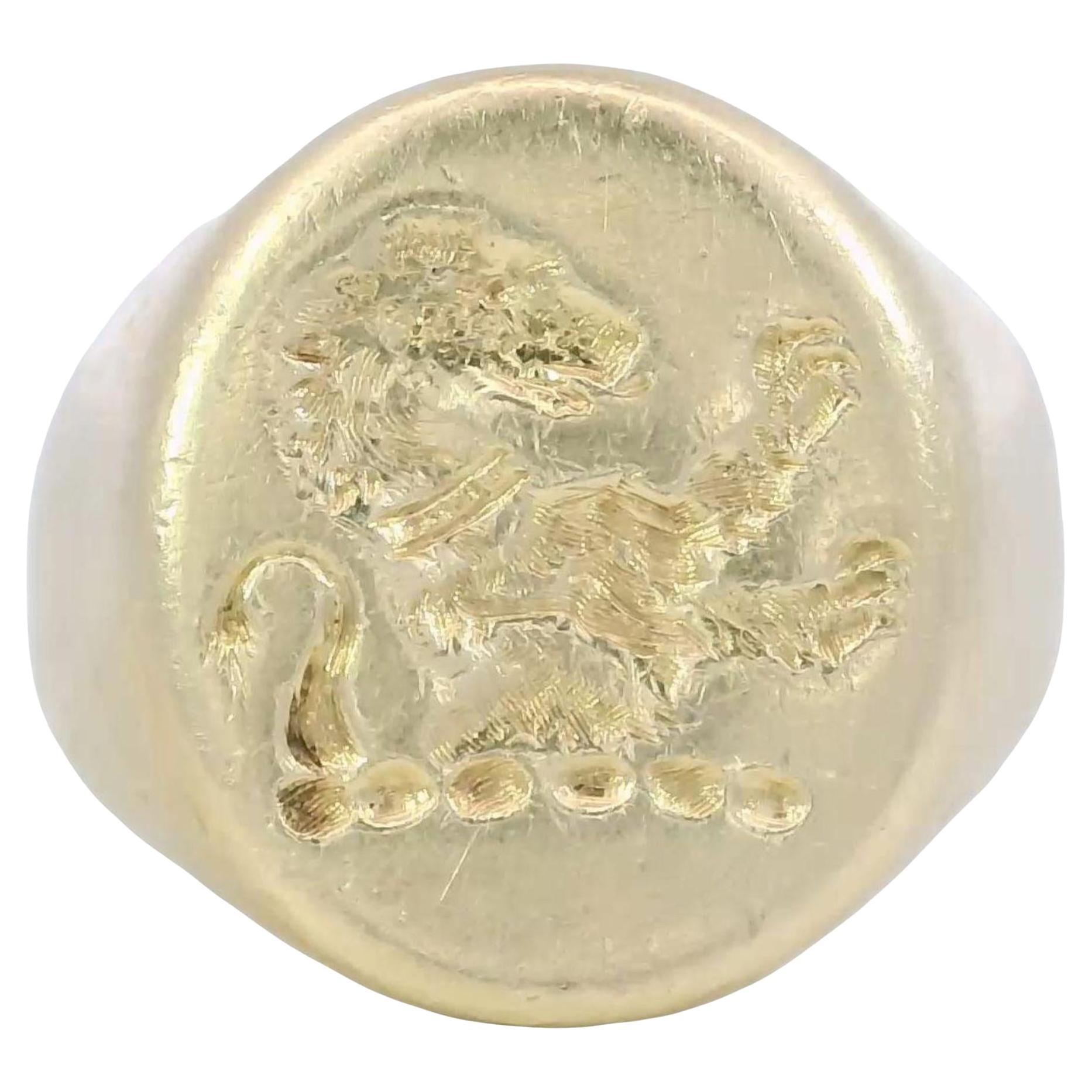 Anello Leone d'epoca in oro giallo 14K misura 7,25