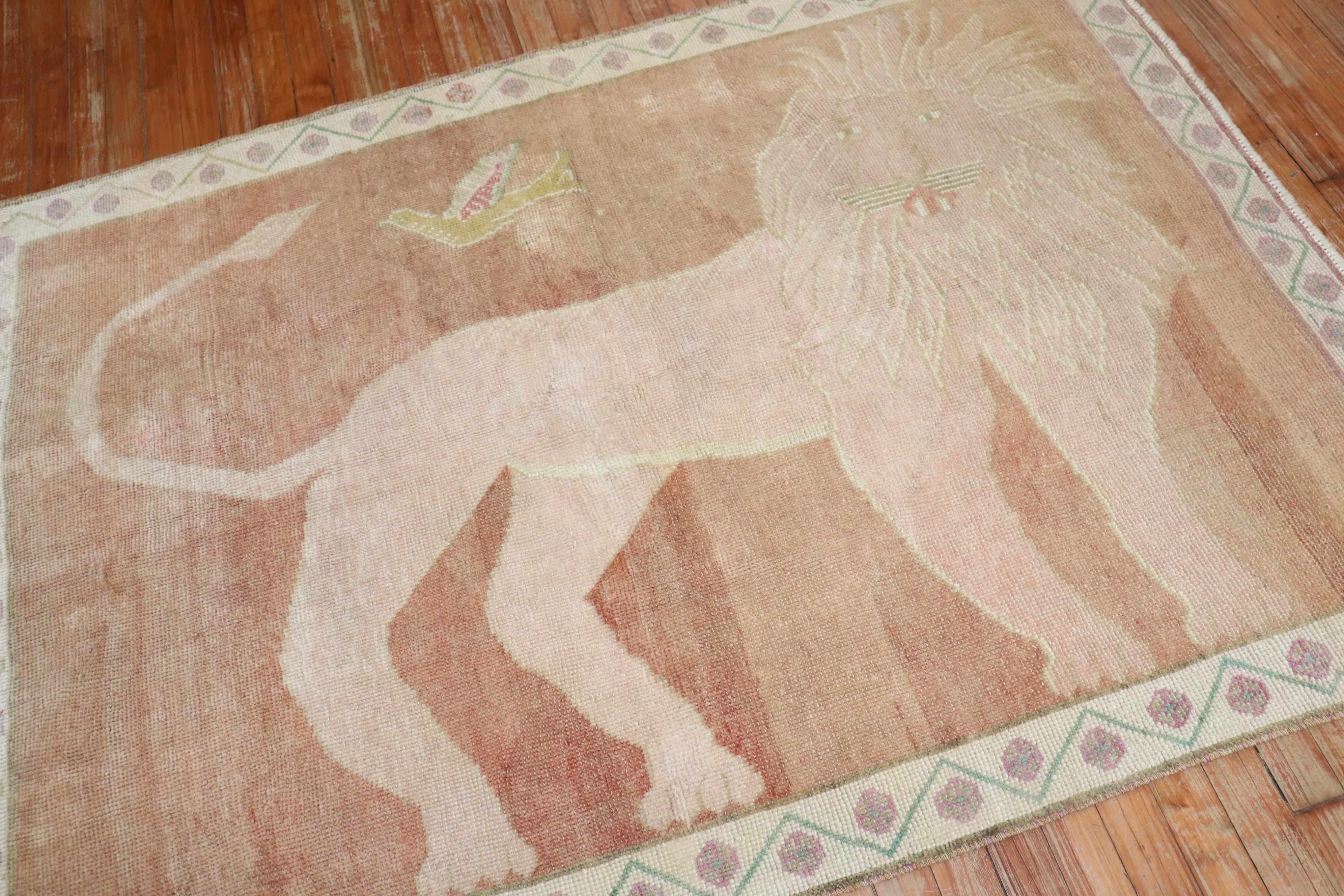 Folk Art Vintage Lion Turkish Rug