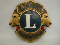 Vintage Lions Club International Metal Plaque / Painted Advertising Sign, 1940´s