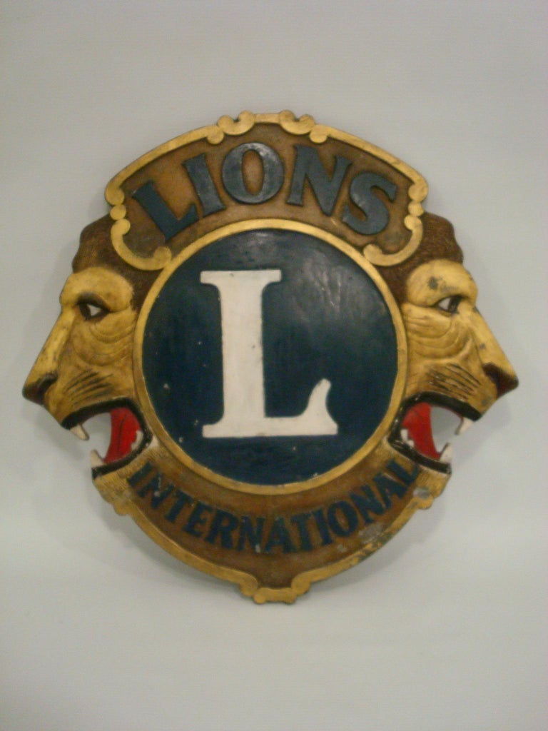 Vintage Lions Club International Metal Plaque / Painted