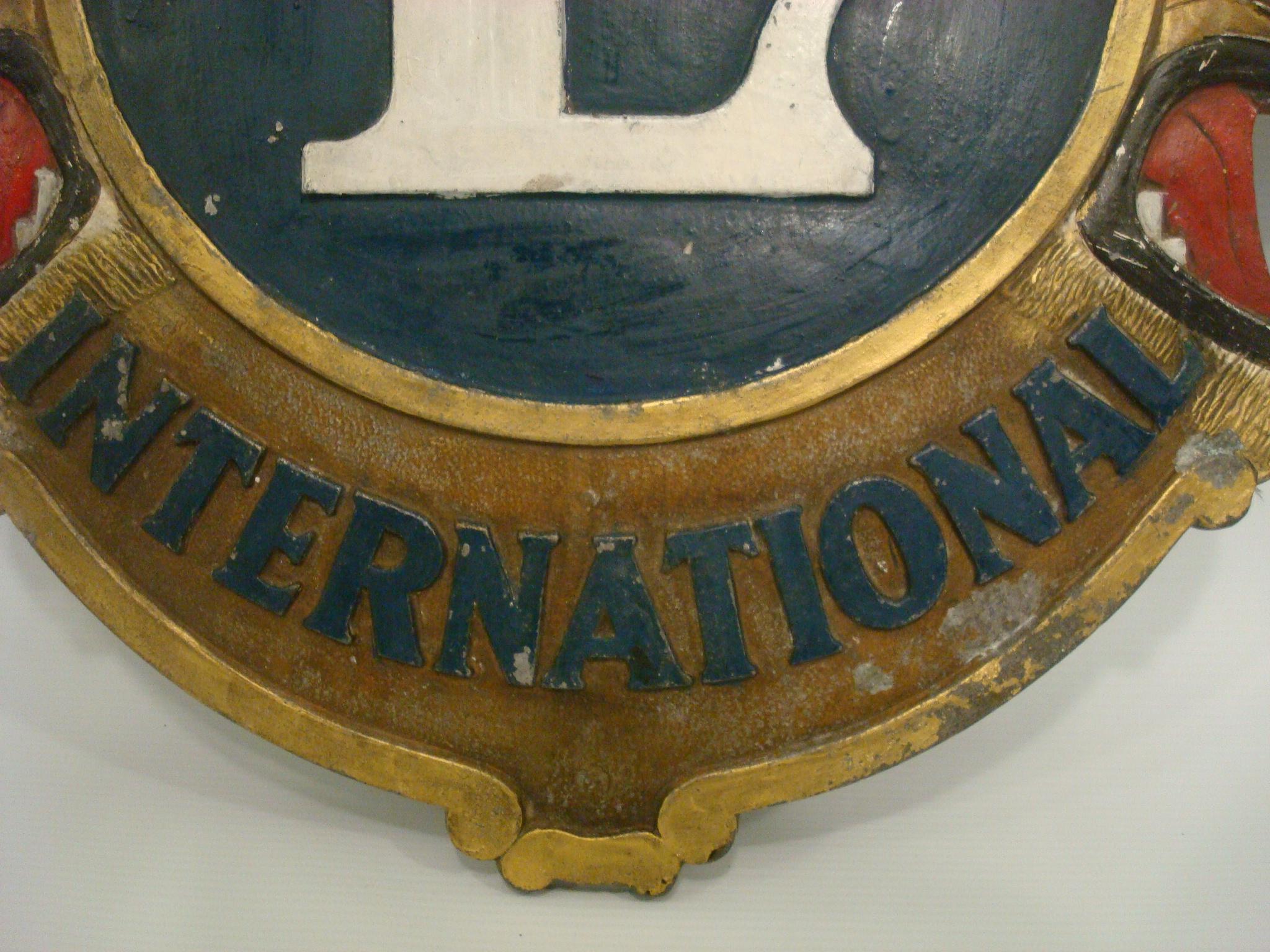 American Vintage Lions Club International Metal Plaque / Painted Advertising Sign, 1940´s For Sale