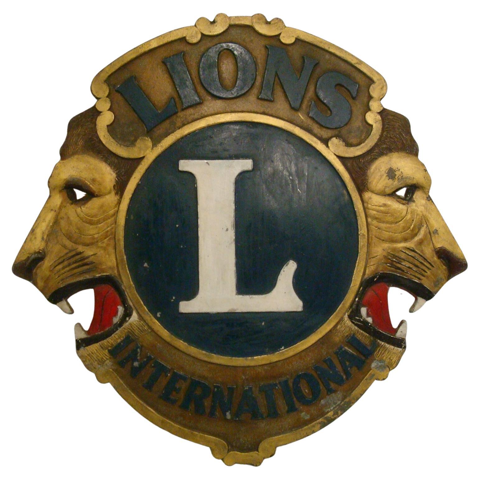 Plaque métallique / enseigne publicitaire peinte du Lions Club International, 1940's