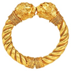 Pulsera brazalete vintage cabeza de león de oro amarillo de 22 quilates