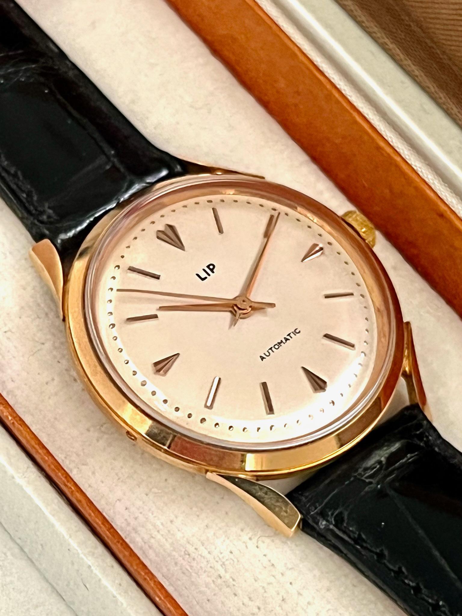 Vintage Lip 18ct Rose Gold Automatic Wristwatch For Sale 3