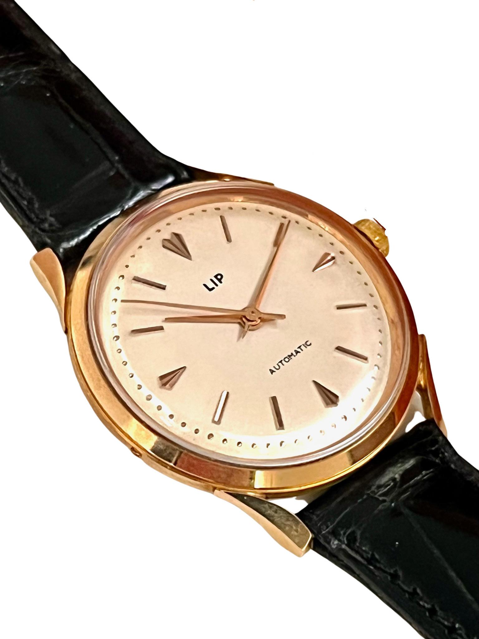 Vintage Lip 18ct Rose Gold Automatic Wristwatch For Sale 8