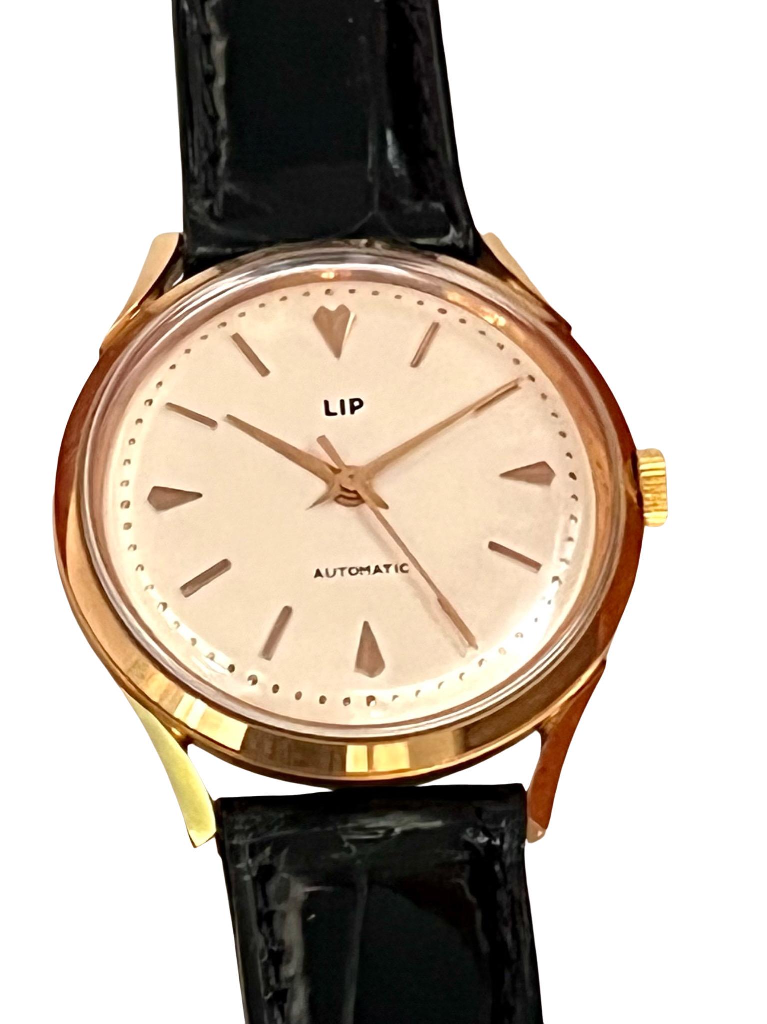 Vintage Lip 18ct Rose Gold Automatic Wristwatch For Sale 9