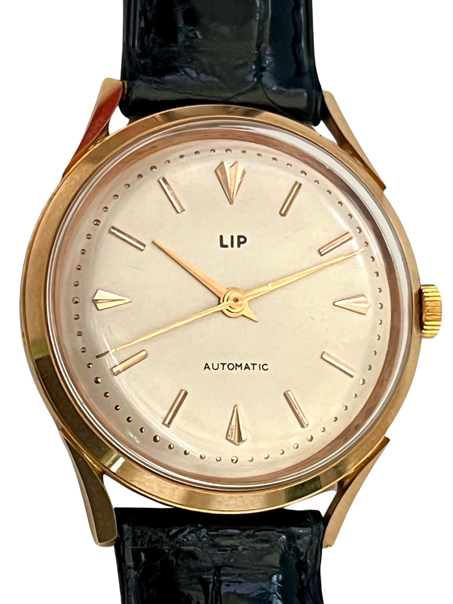 Vintage Lip 18ct Rose Gold Automatic Wristwatch For Sale 10