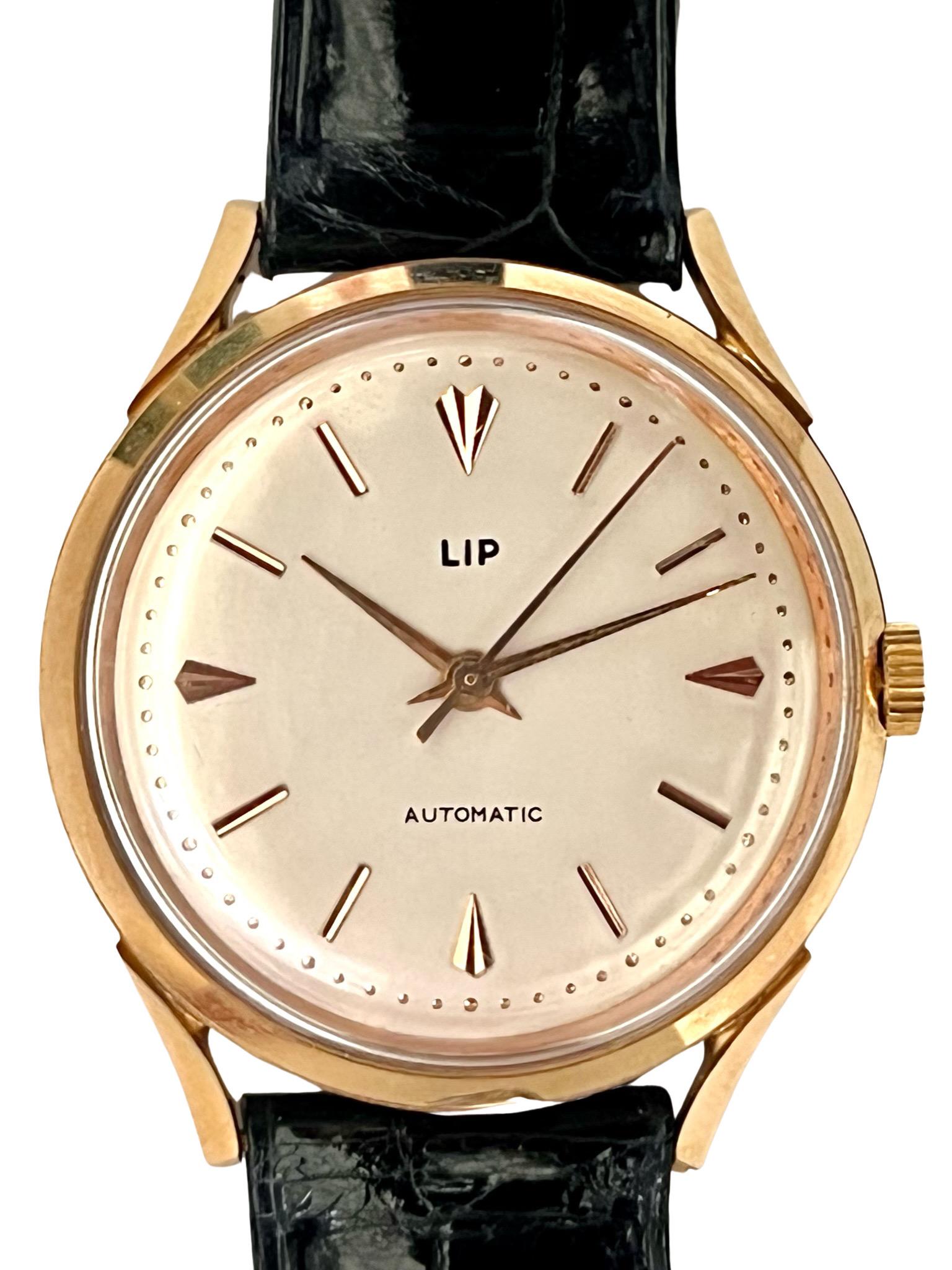 Vintage Lip 18ct Rose Gold Automatic Wristwatch For Sale 11