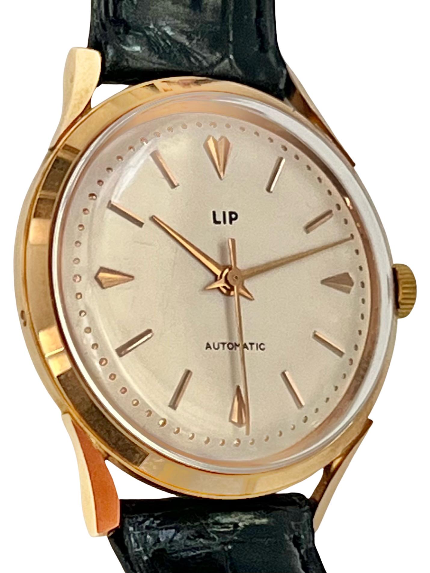 Vintage Lip 18ct Rose Gold Automatic Wristwatch For Sale 12