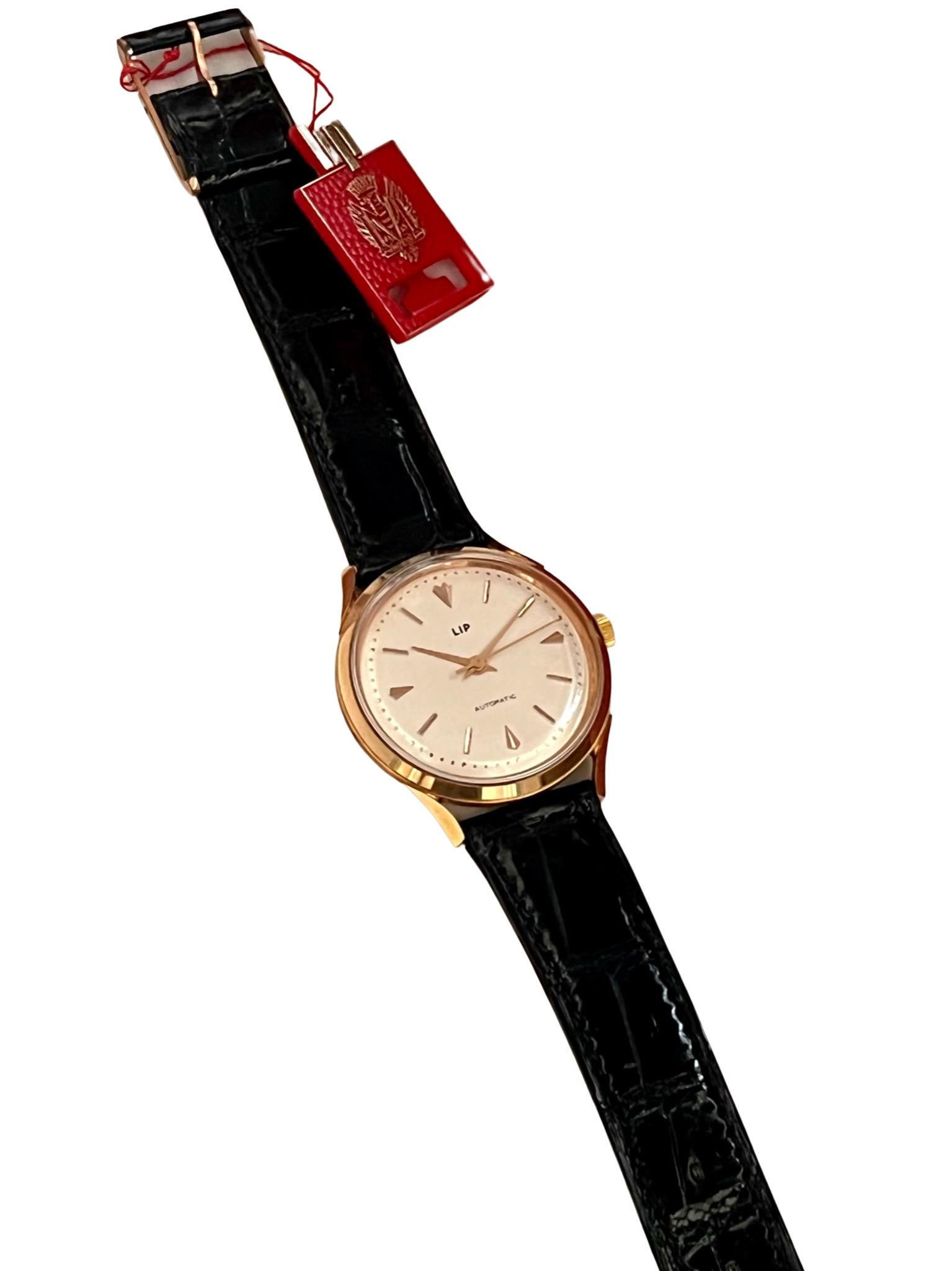 Vintage Lip 18ct Rose Gold Automatic Wristwatch In Good Condition For Sale In London, GB