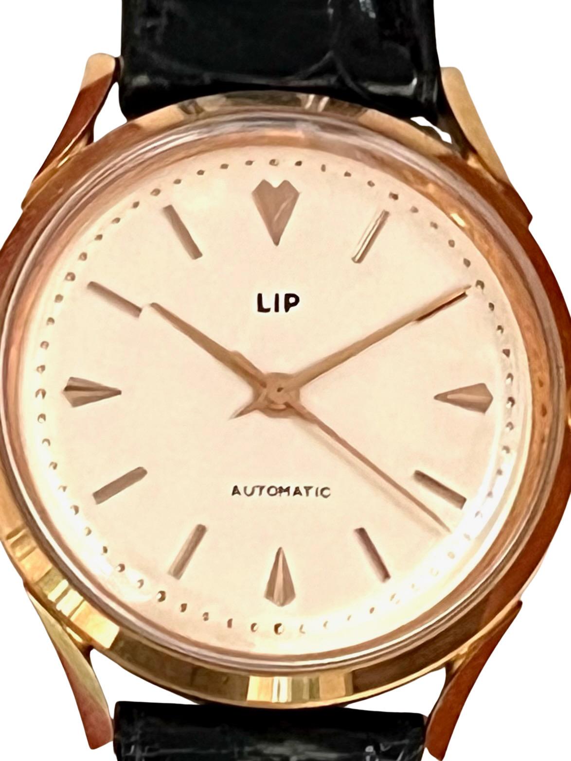Women's Vintage Lip 18ct Rose Gold Automatic Wristwatch For Sale