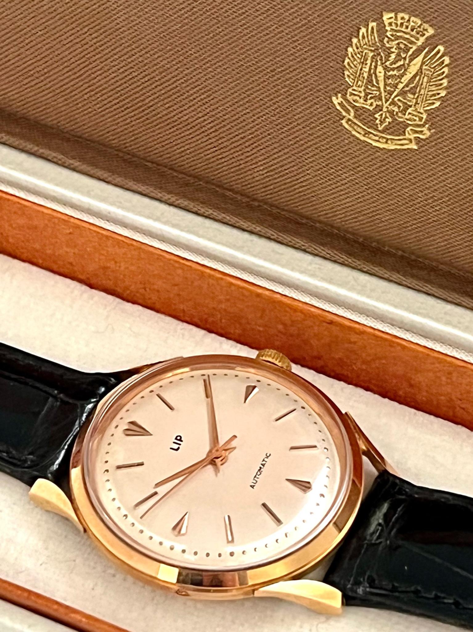 Vintage Lip 18ct Rose Gold Automatic Wristwatch For Sale 2