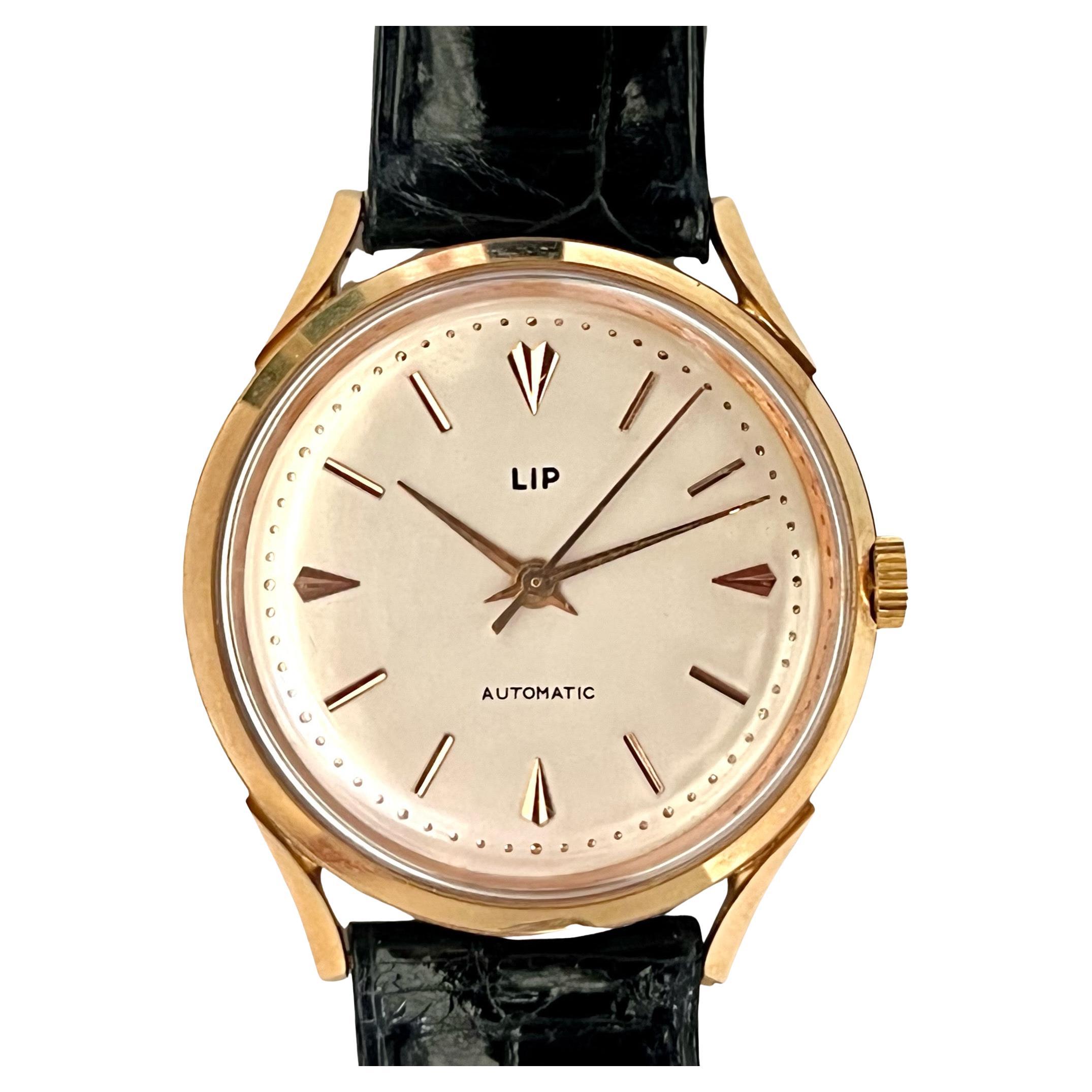 Vintage Lip 18ct Rose Gold Automatic Wristwatch For Sale