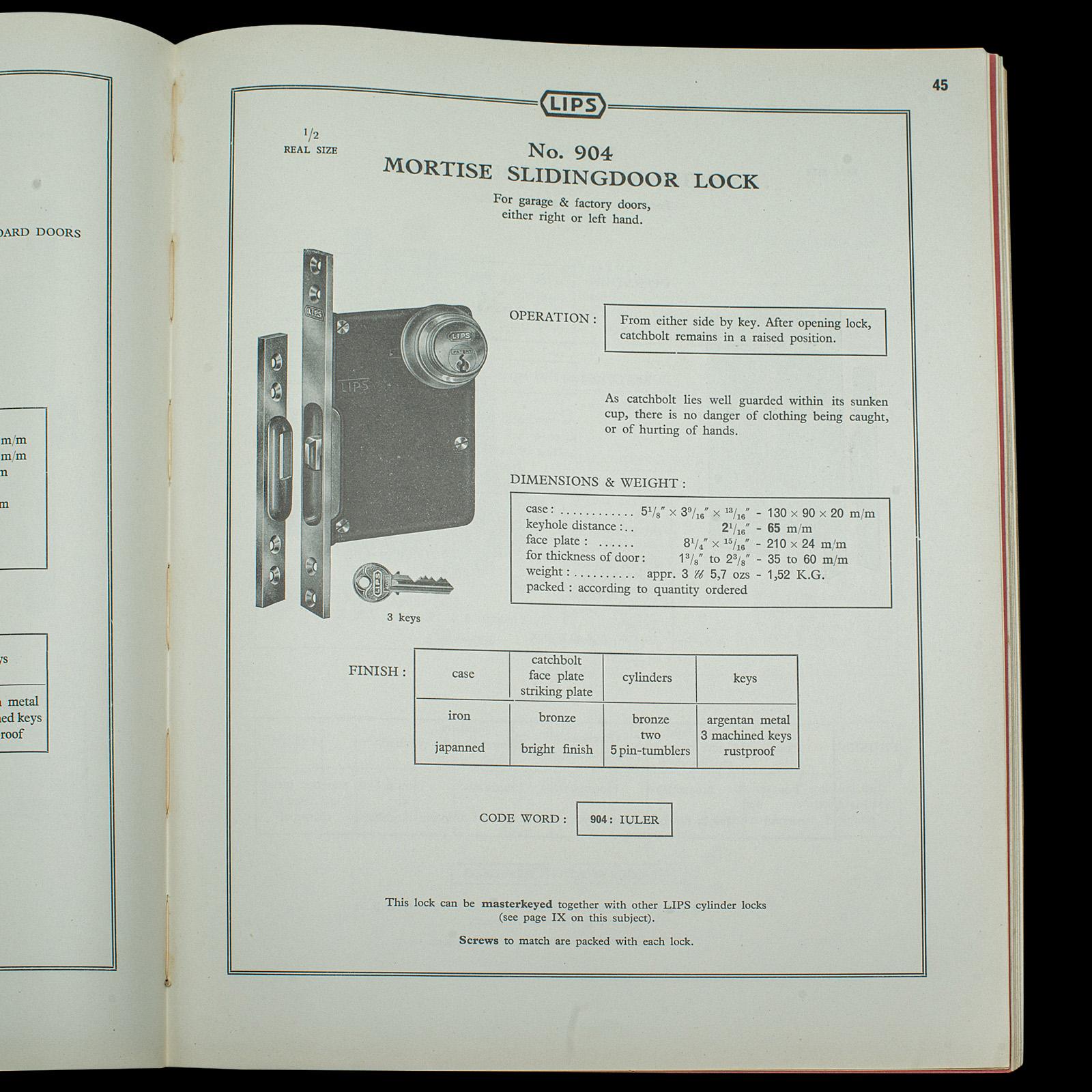 Vintage Lips Locks Trade Catalogue, English, Folio, Nicholls and Clarke, C.1935 For Sale 1