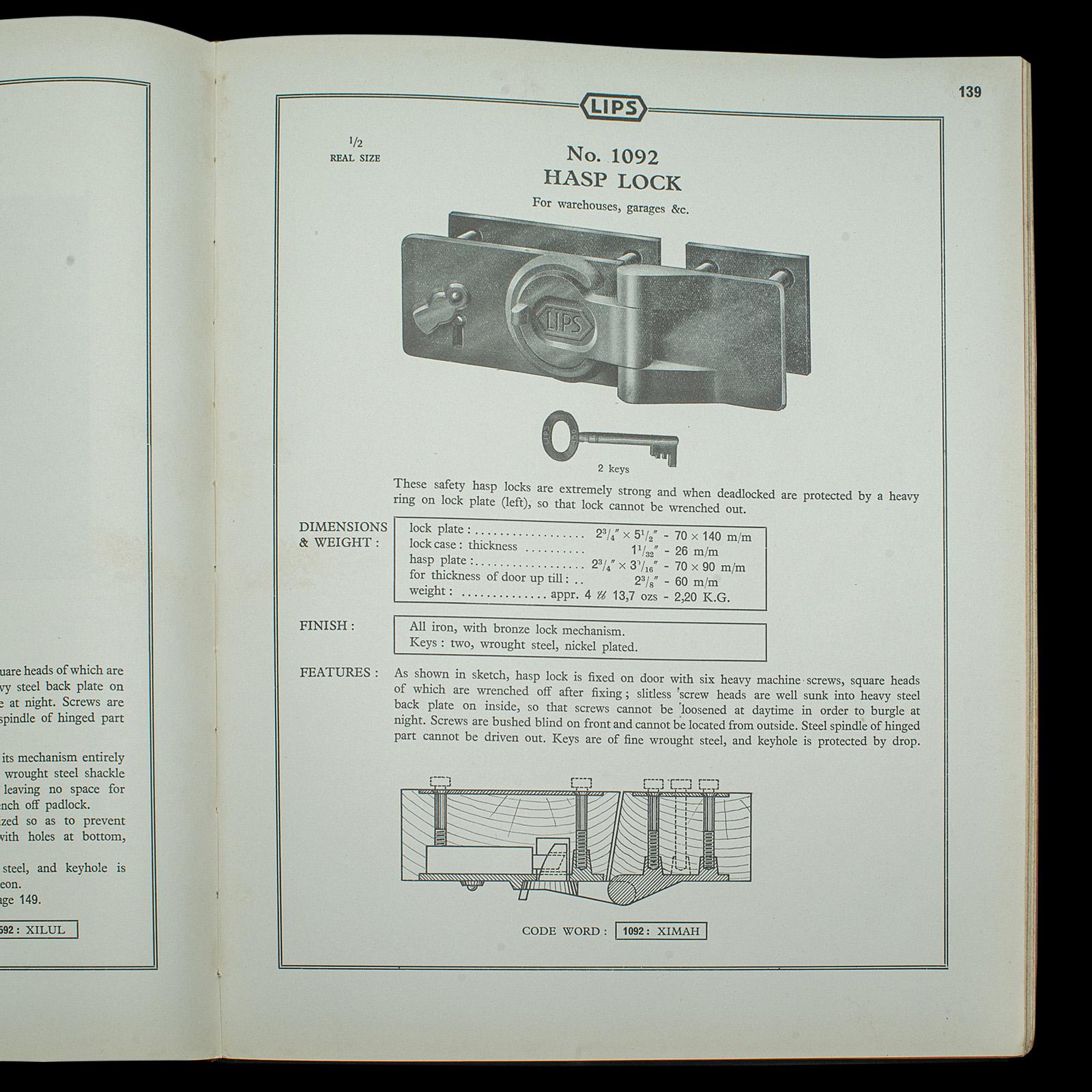 Catalogue professionnel Lips Locks anglais, Folio, Nicholls and Clarke, C.1935 en vente 2