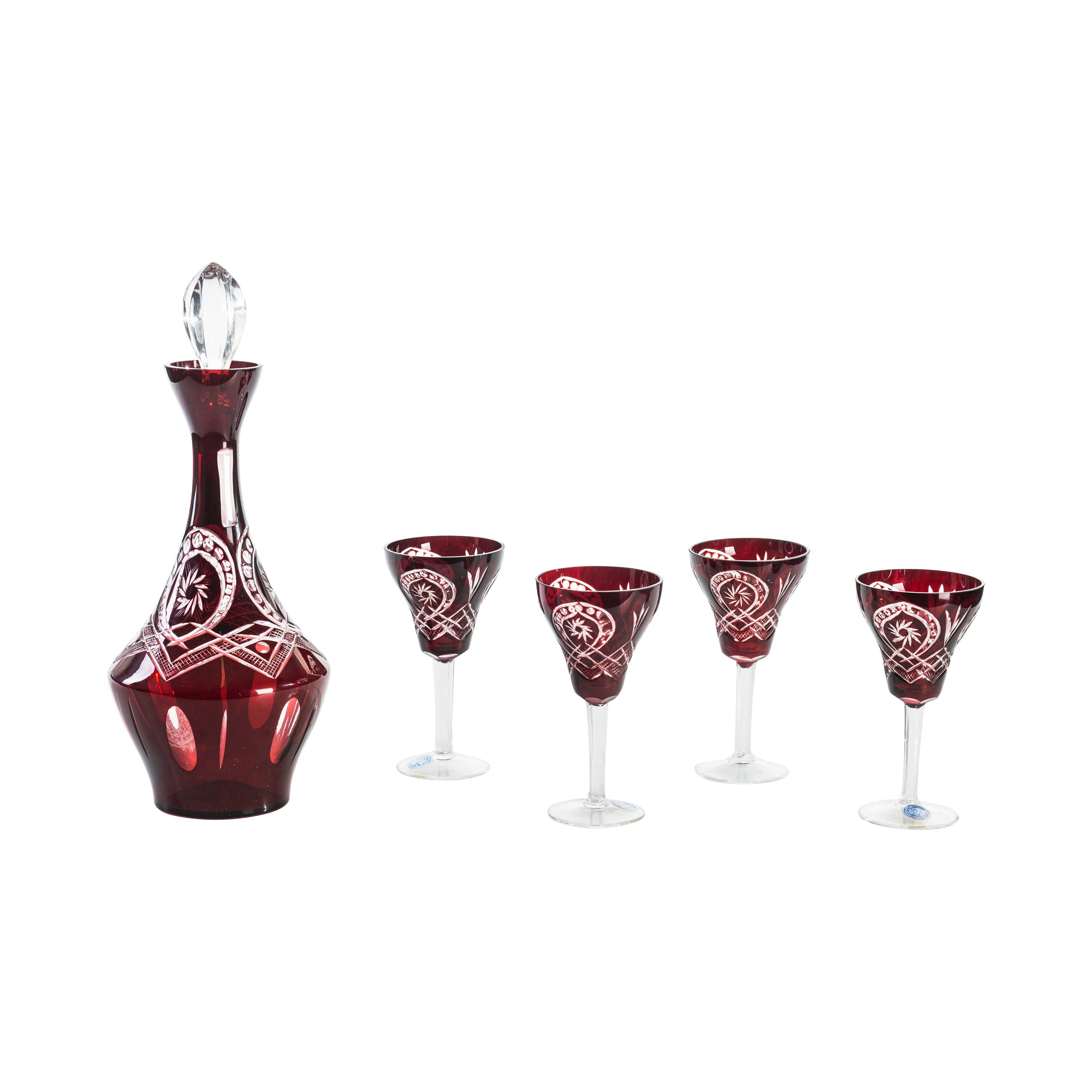 Vintage Liqueur Set, Bohemian Glass, Early 20th Century