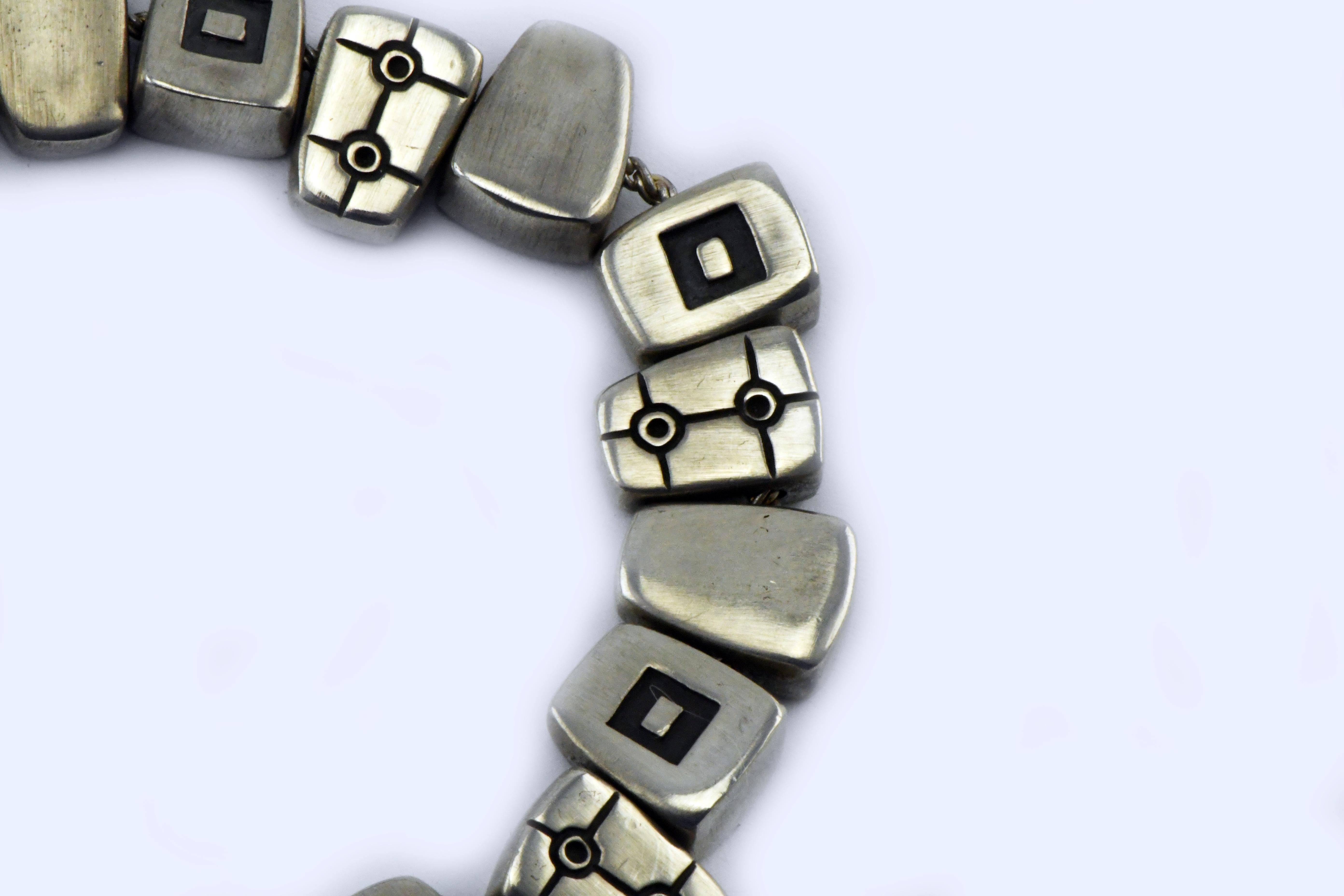 Vintage Lisa Jenks Modernist Rectangular Link Sterling Silver Bracelet In Good Condition In Overland Park, KS