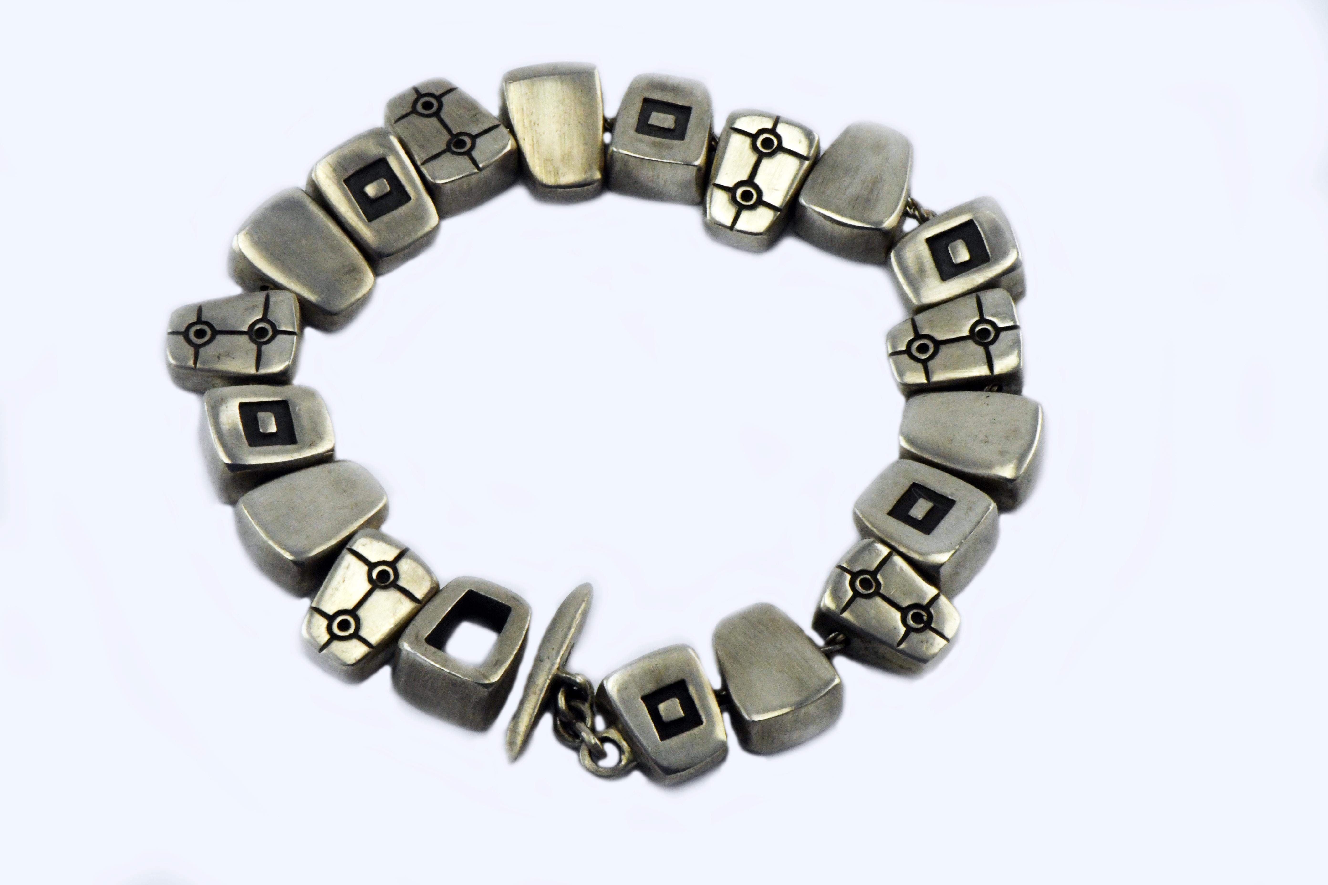 Women's or Men's Vintage Lisa Jenks Modernist Rectangular Link Sterling Silver Bracelet