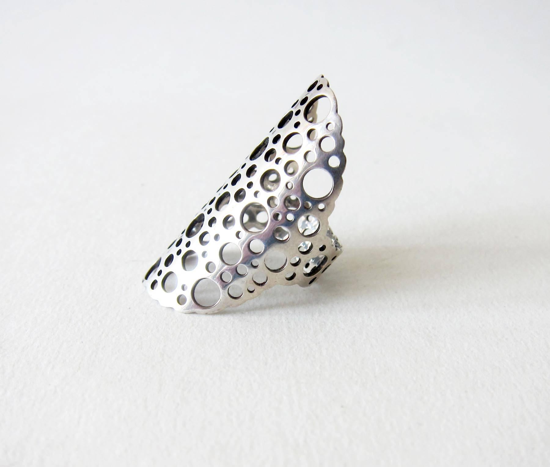 Vintage silver statement ring created by Liisa Vitali of Somero, Finland.  Ring is a finger size 7 to 7.25 and is 1.5