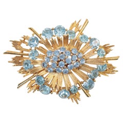 Vintage Lisner Gold Tone Brooch with Blue Crystals, Circa 1980s