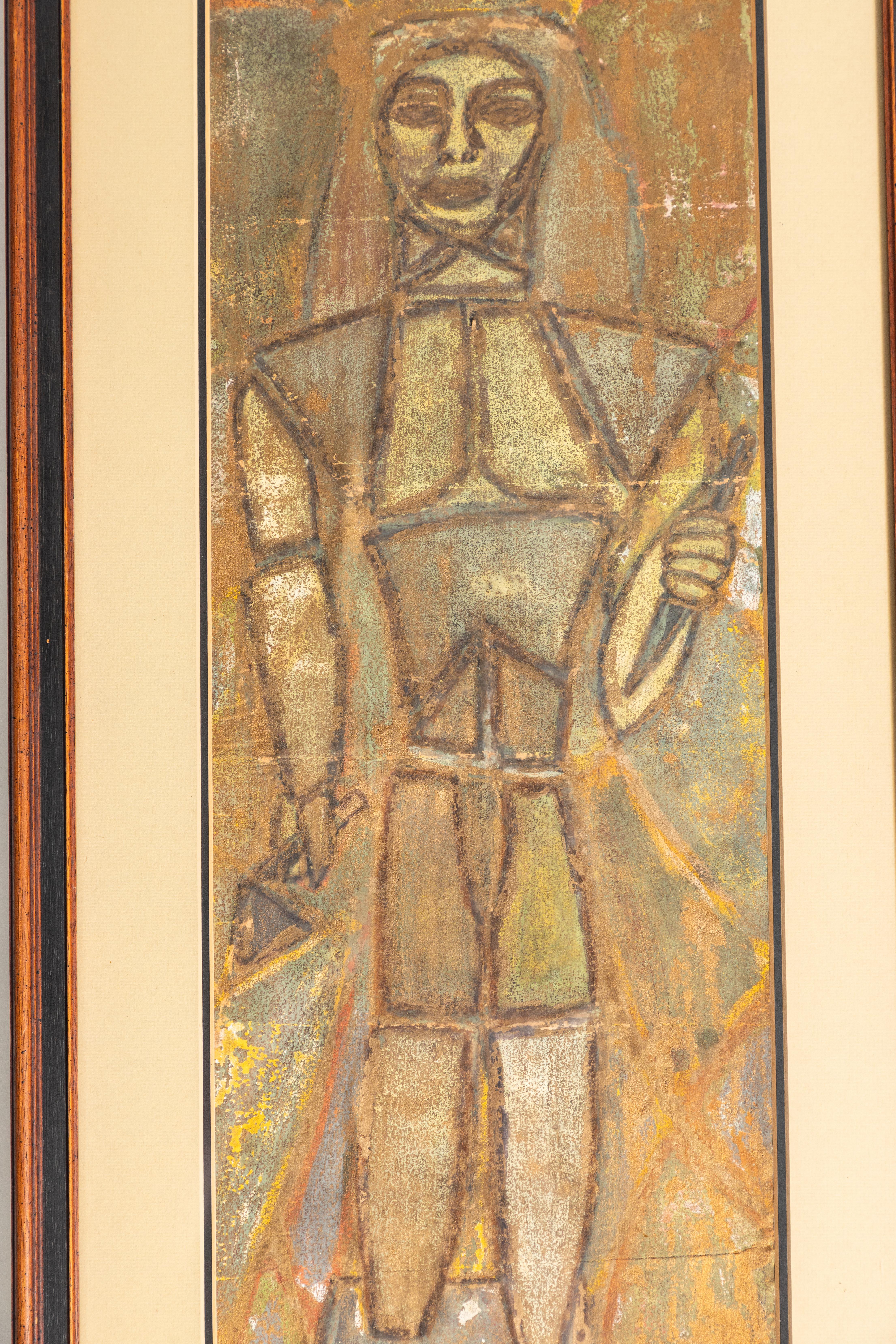 Vintage Litho of abstract male figure in original frame. Signed by Artist, Barber 1956.