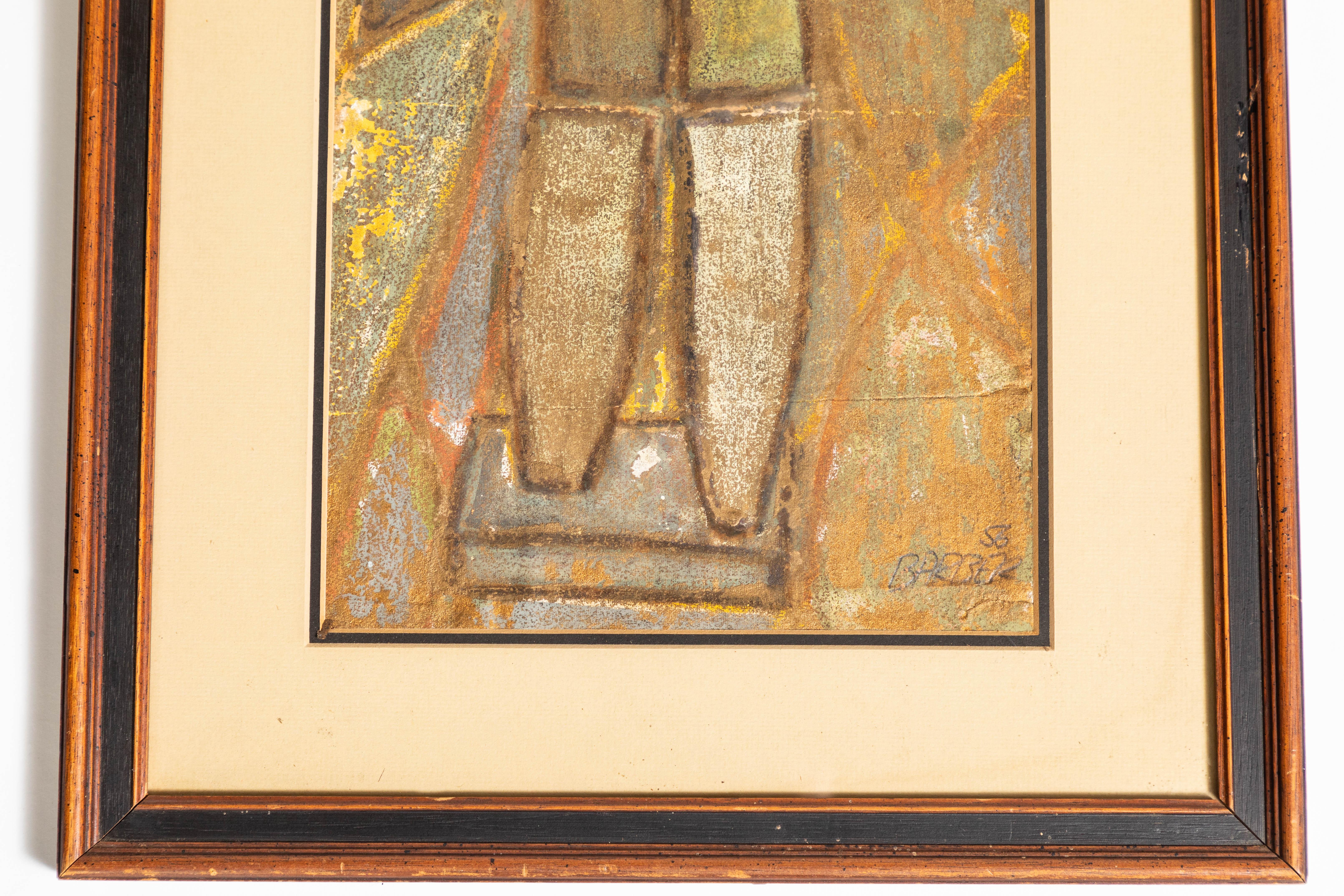 Mid-Century Modern Vintage Litho of Abstract Male Figure, Signed by Artist, Barber, 1956