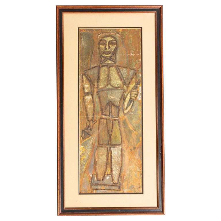 Vintage Litho Of Abstract Male Figure Signed By Artist Barber
