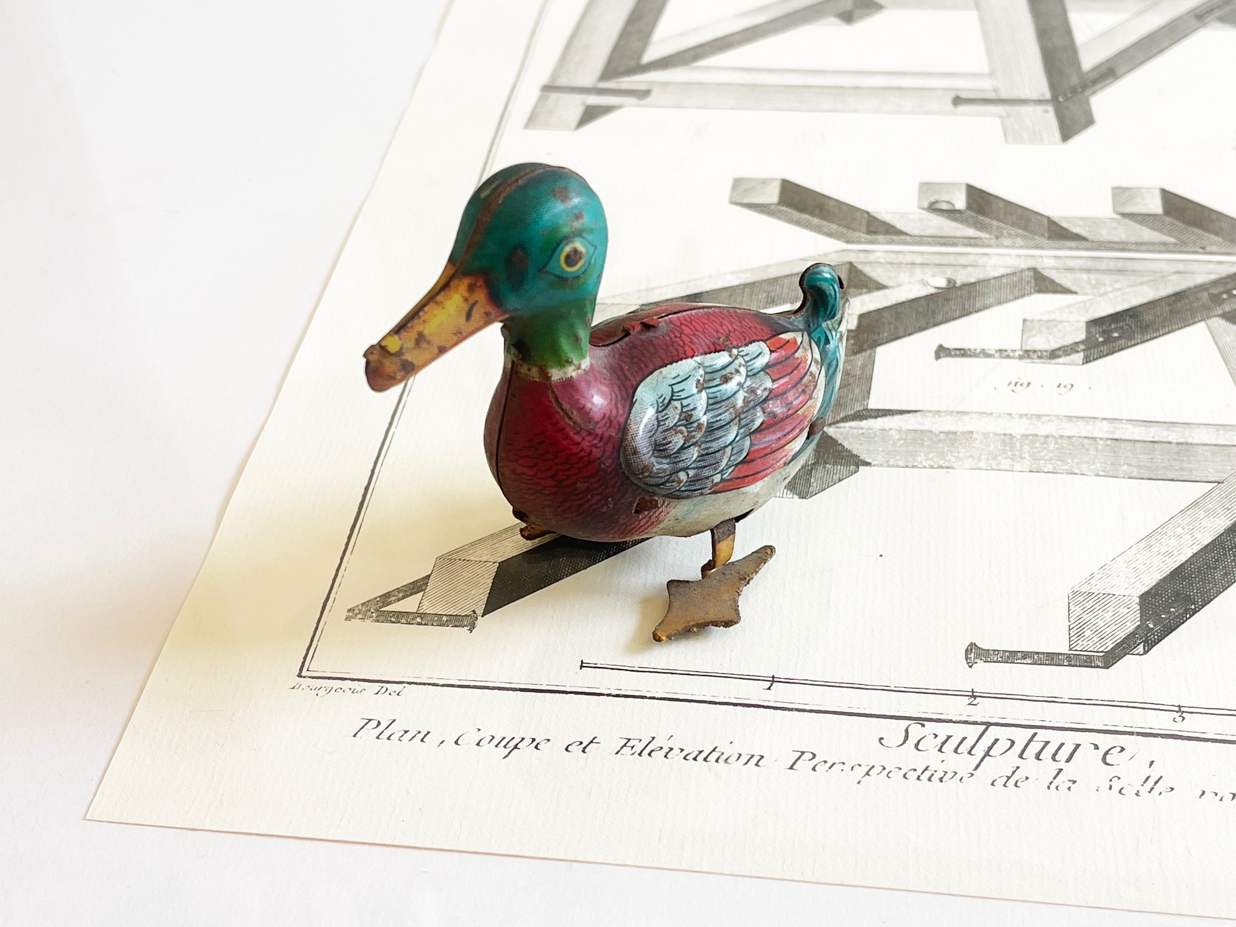Mid-Century moderno Vintage Litho Wind-up Tin Duck 1940's to 1950's, West Germany, US Zone in vendita