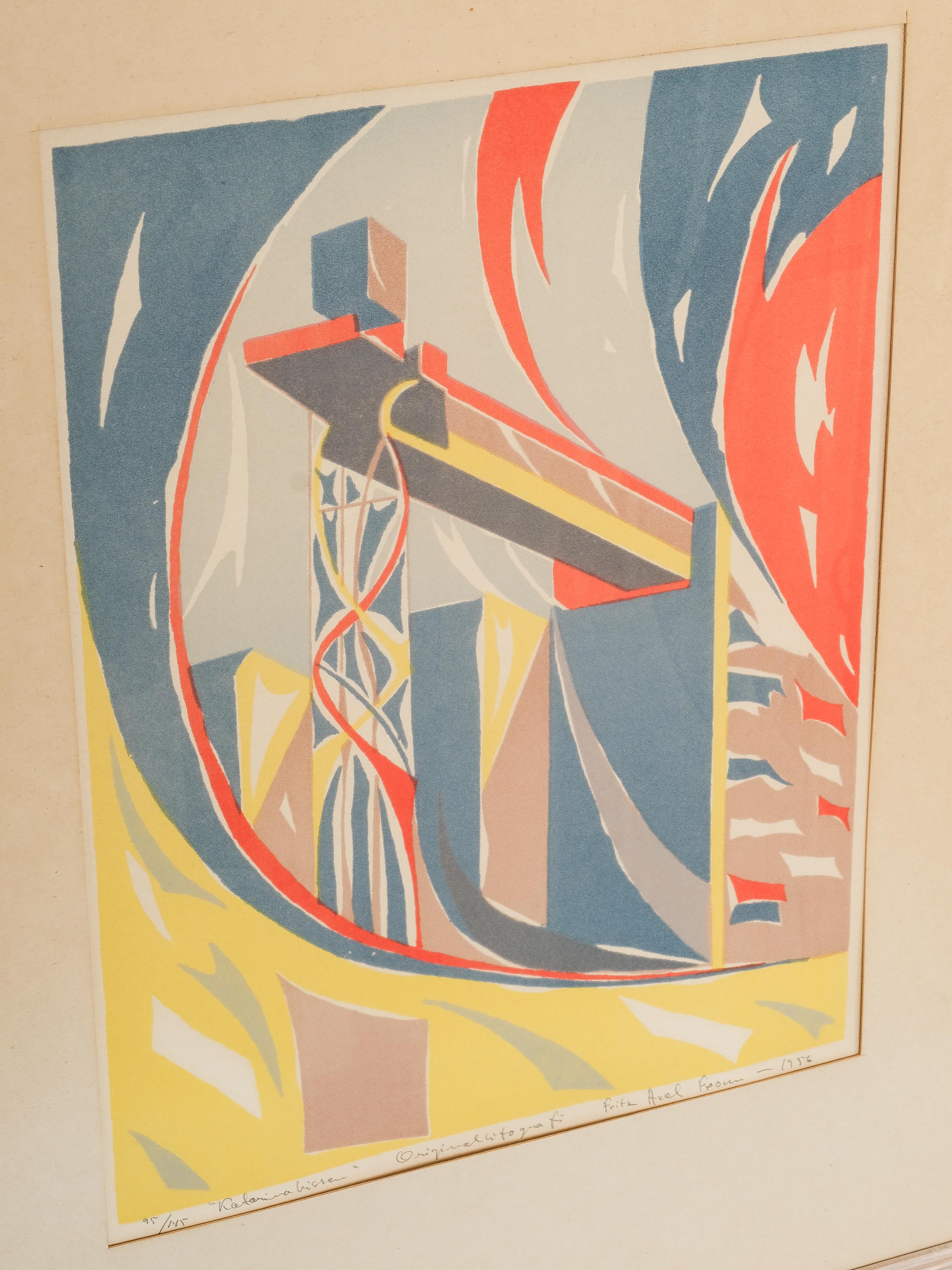 Scandinave moderne Lithographie vintage de Fritz Axel From, Suède, 1956 en vente