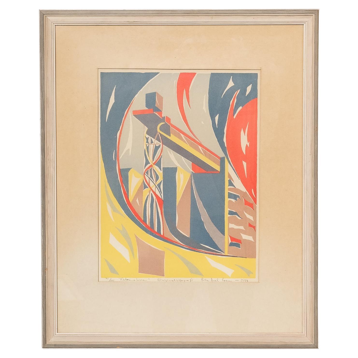 Litografia d'epoca di Fritz Axel From, Svezia, 1956