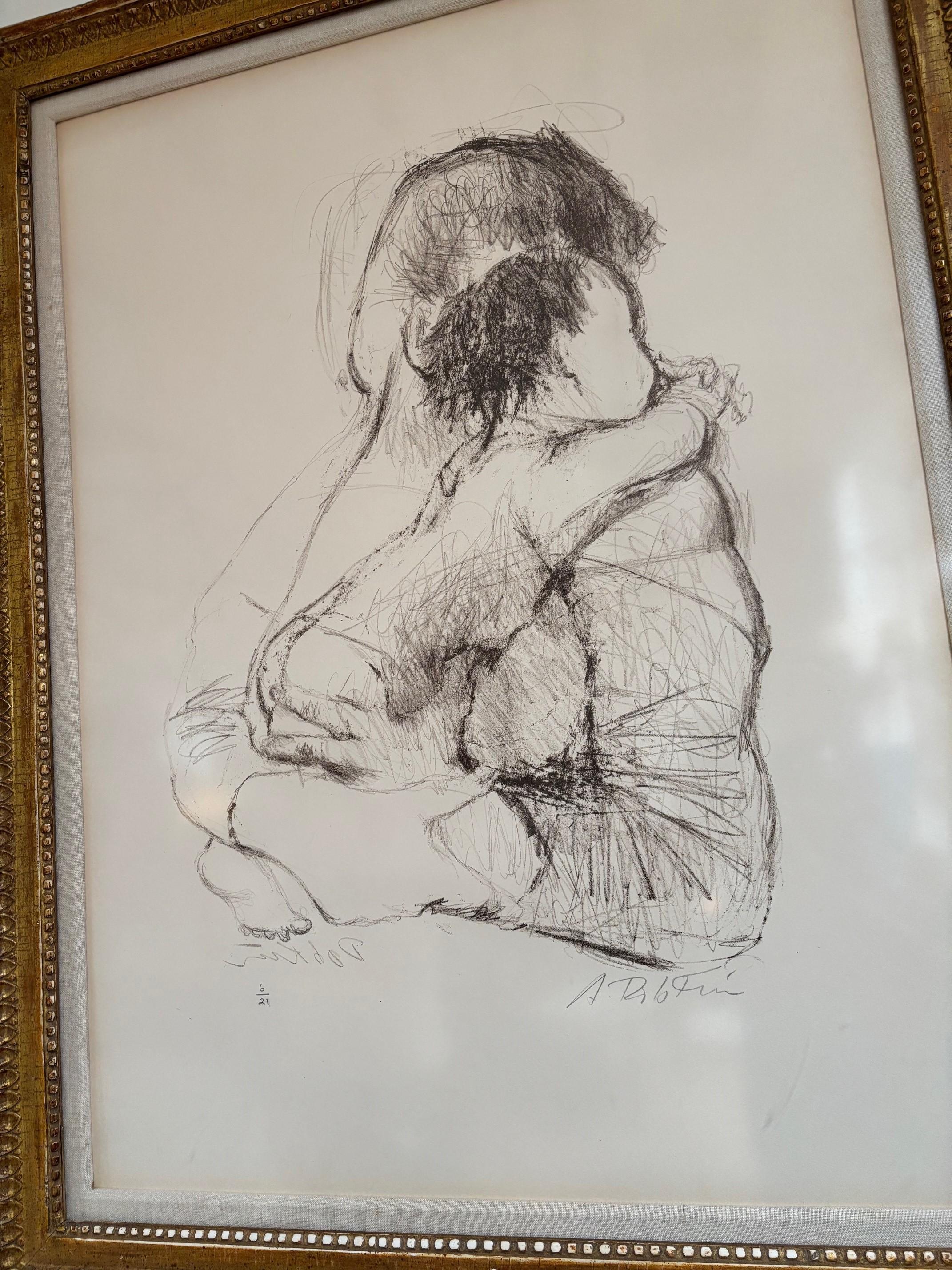 Vintage-Lithographie mit Mutter und Kind, signierter Druck von Alexander Dobkin, Vintage (Ende des 20. Jahrhunderts) im Angebot
