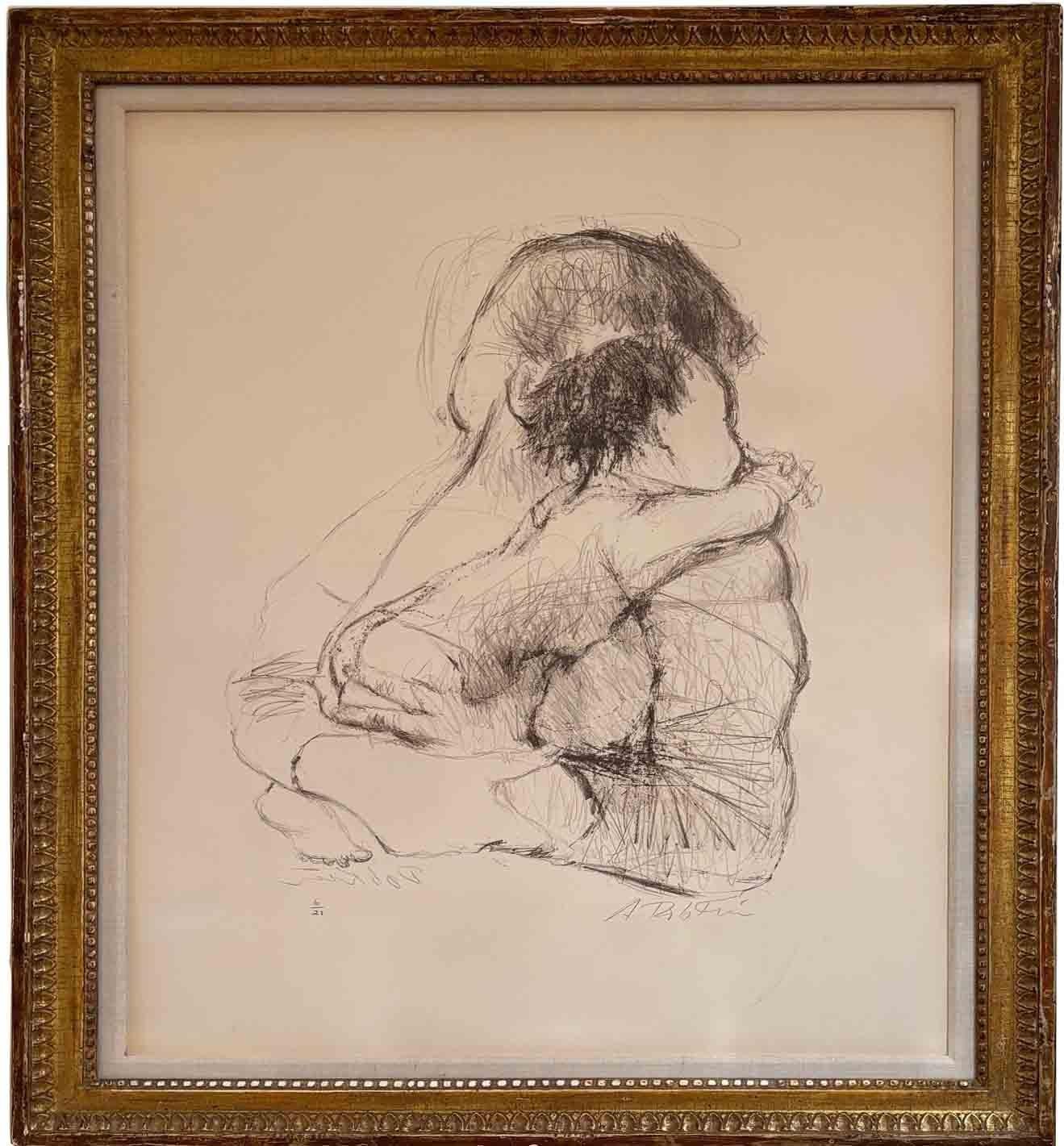 Vintage-Lithographie mit Mutter und Kind, signierter Druck von Alexander Dobkin, Vintage im Angebot 2