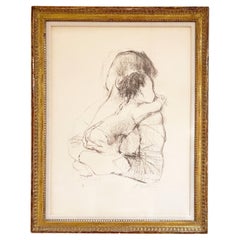 Litografia d'epoca con Madre e Bambino firmata da Alexander Dobkin