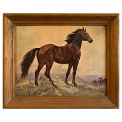 Vintage Lithograph Horse Painting by Elmore Brown