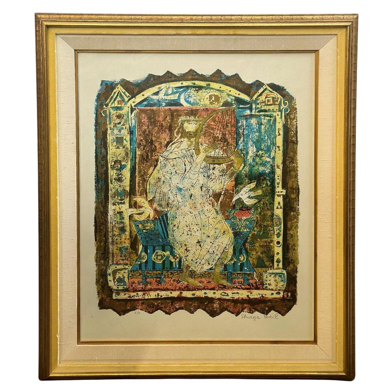 Vintage Lithograph of King David by Shraga Weil For Sale