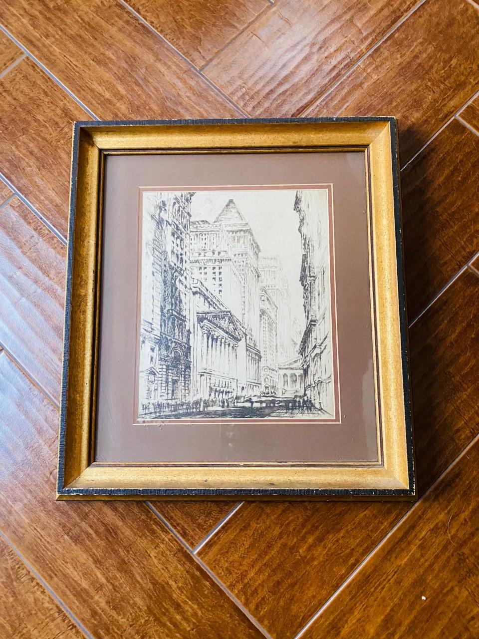 Mid-Century Modern Vintage Lithograph of the New York Stock Exchange For Sale