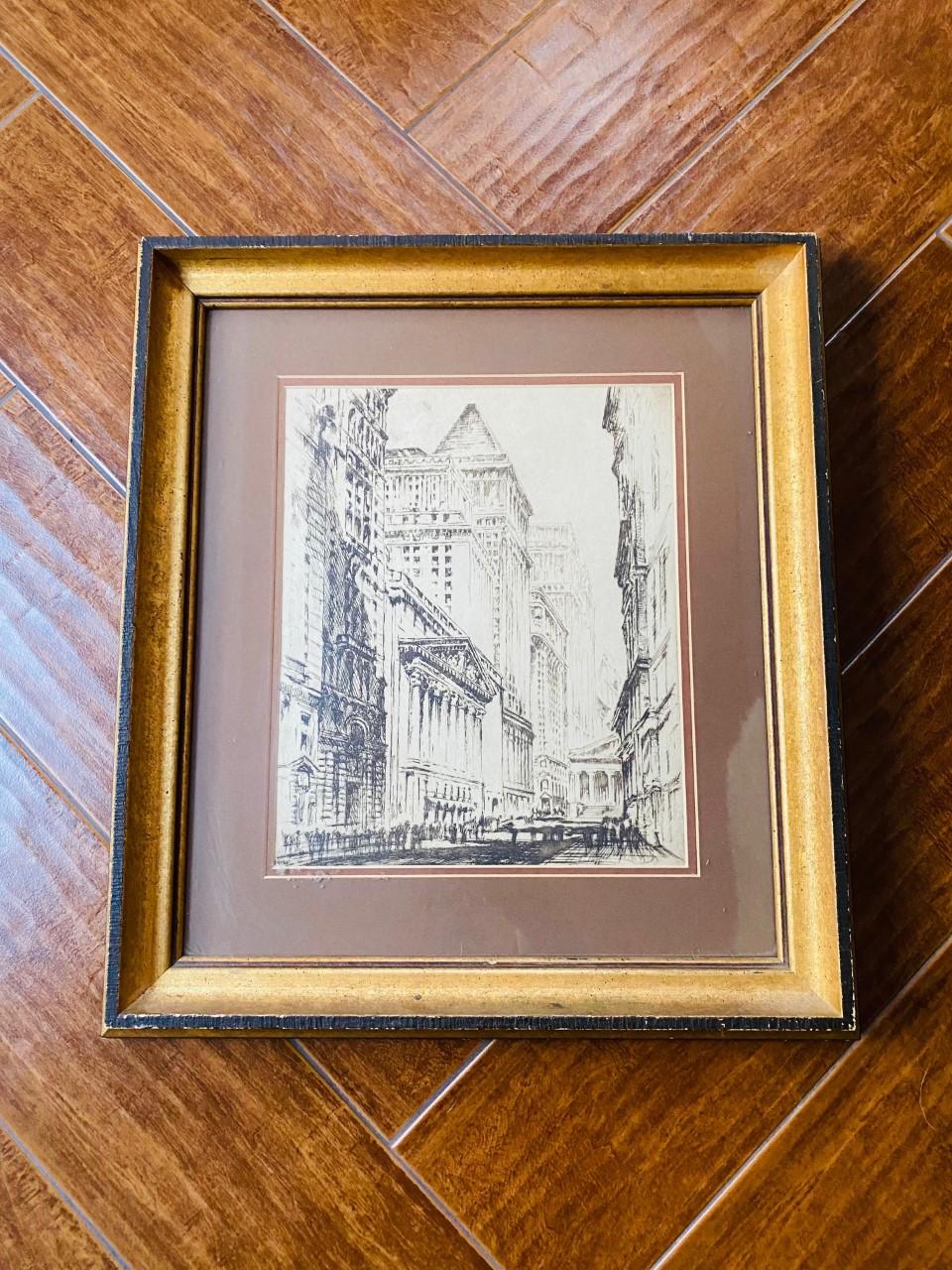 Vintage Lithograph of the New York Stock Exchange  In Fair Condition For Sale In San Diego, CA