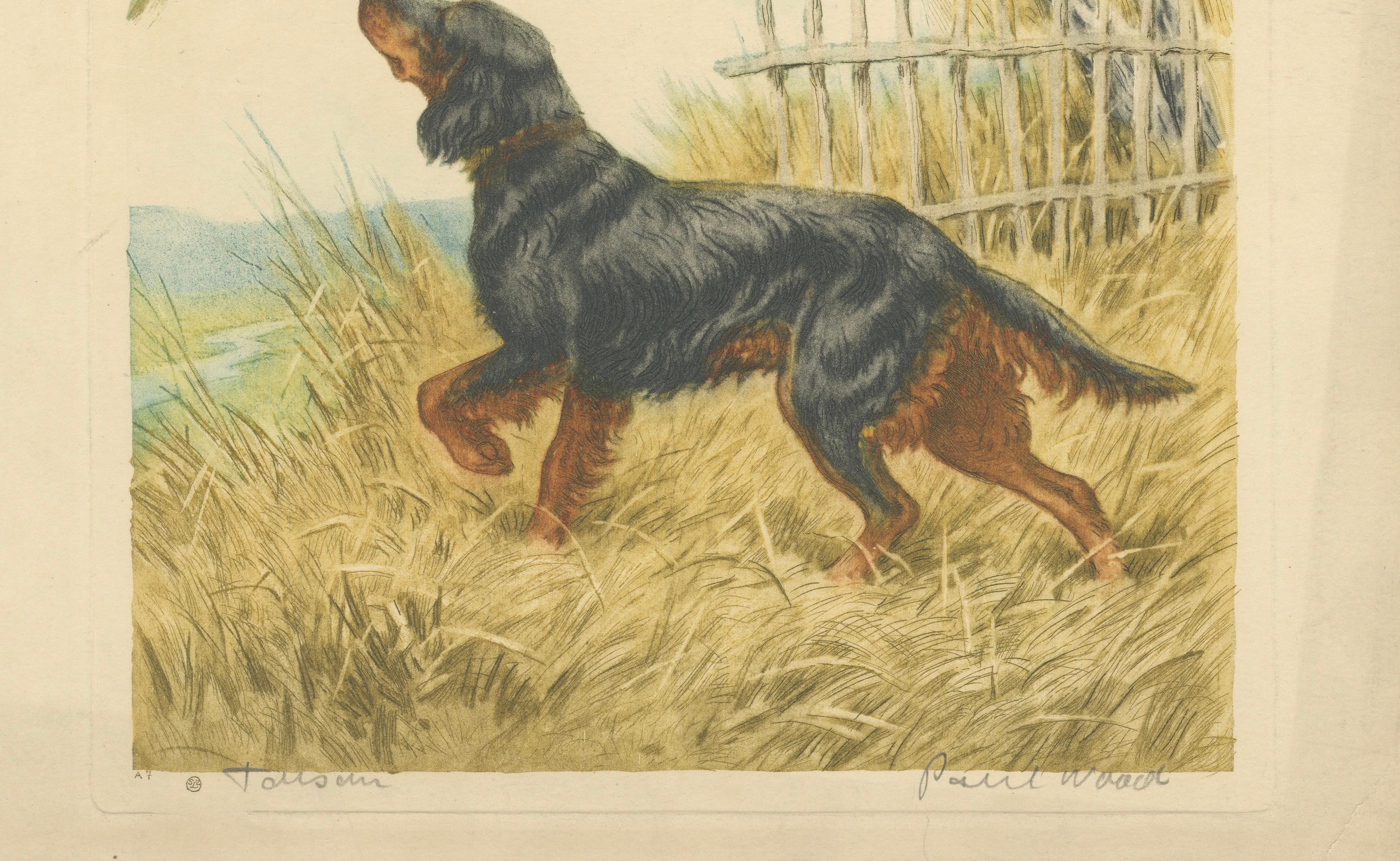 Vintage Lithograph “Setter and Pheasant” by Paul Wood – New York, 1930s