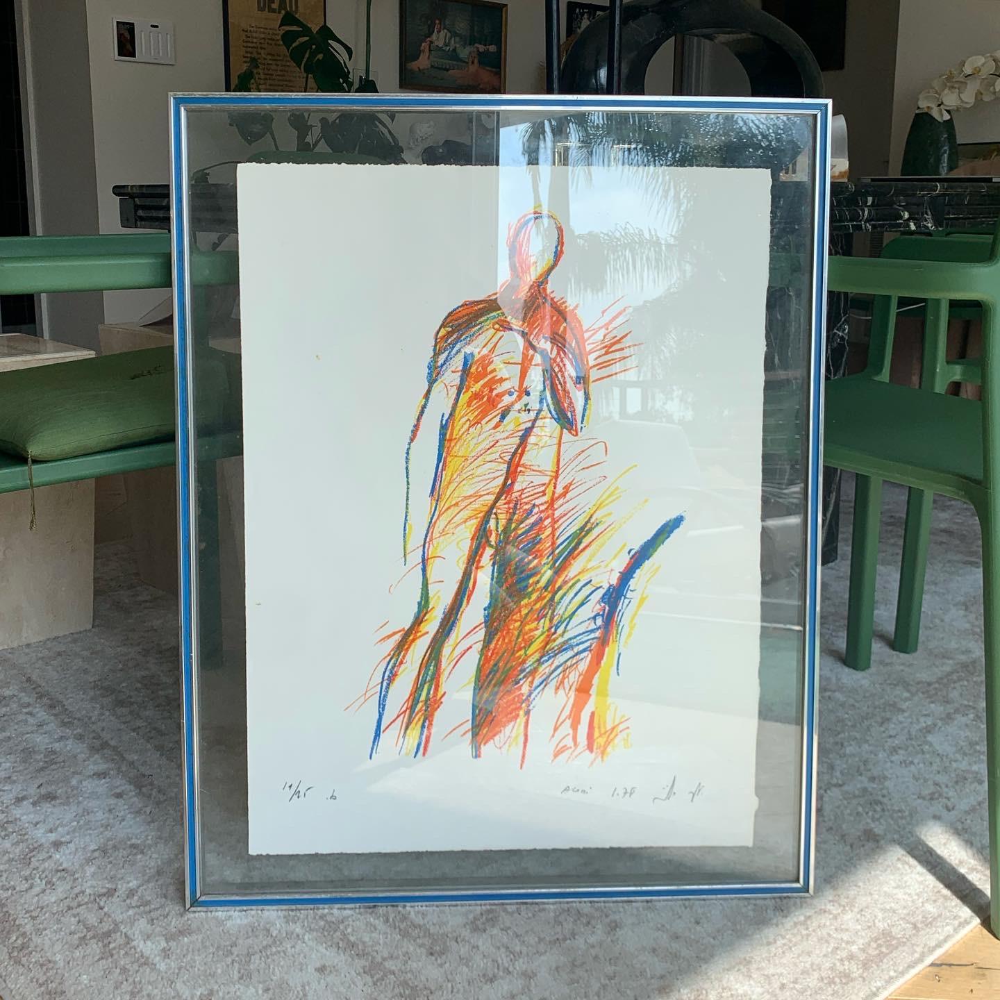 Vintage Lithographic Print Framed, Signed by Artist, 1978 In Good Condition In View Park, CA