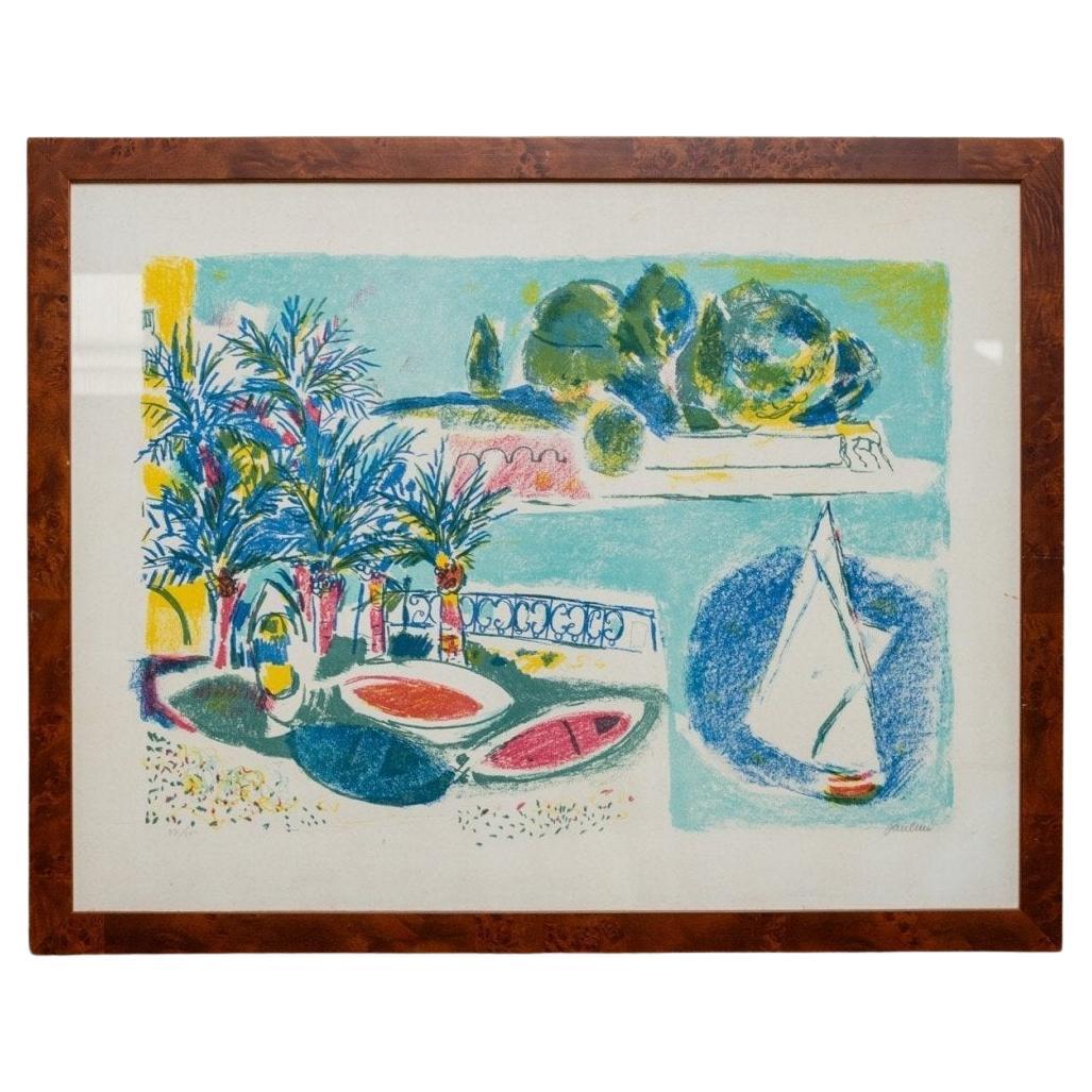 Vintage Lithographie von Enrico Paolucci Strandmotiv, 1970er Jahre