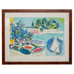 Vintage Lithographie von Enrico Paolucci Strandmotiv, 1970er Jahre
