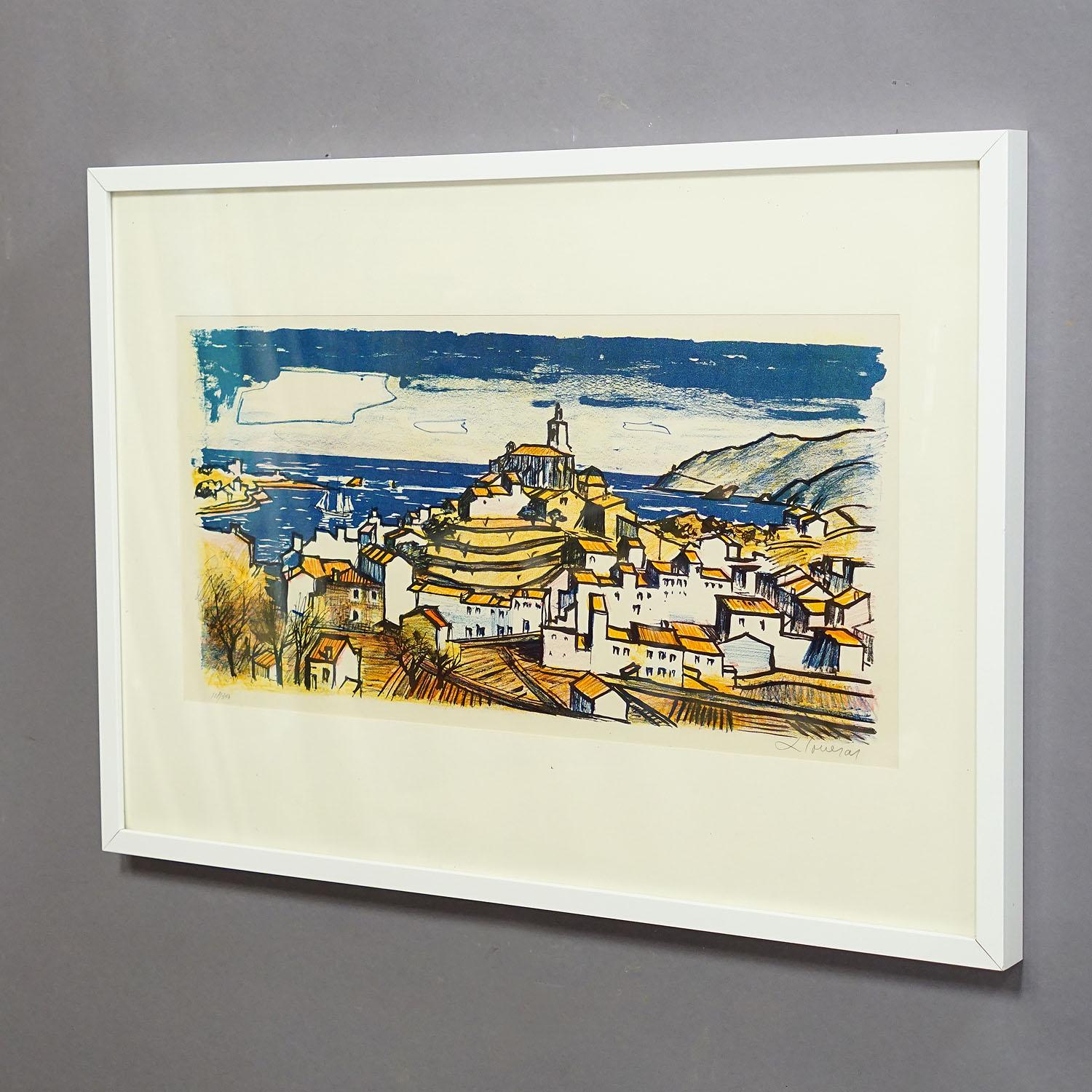 Impresión litográfica vintage de Frederic Lloveras, Cadaqués - Costa Brava, ca. 1980 Moderno de mediados de siglo en venta