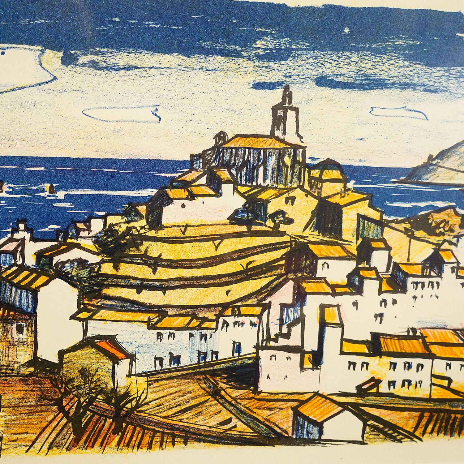 Impresión litográfica vintage de Frederic Lloveras, Cadaqués - Costa Brava, ca. 1980 en Bueno estado para la venta en Berghuelen, DE